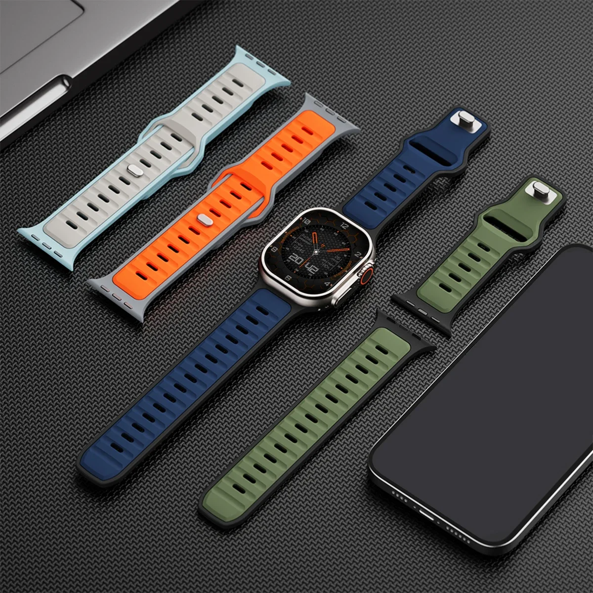 Durable Dual-Tone Silicone Sports Bands for Apple Watch - Sweatproof & Comfortable Fitness Tracker Straps for Running, Gym & Outdoor Activities