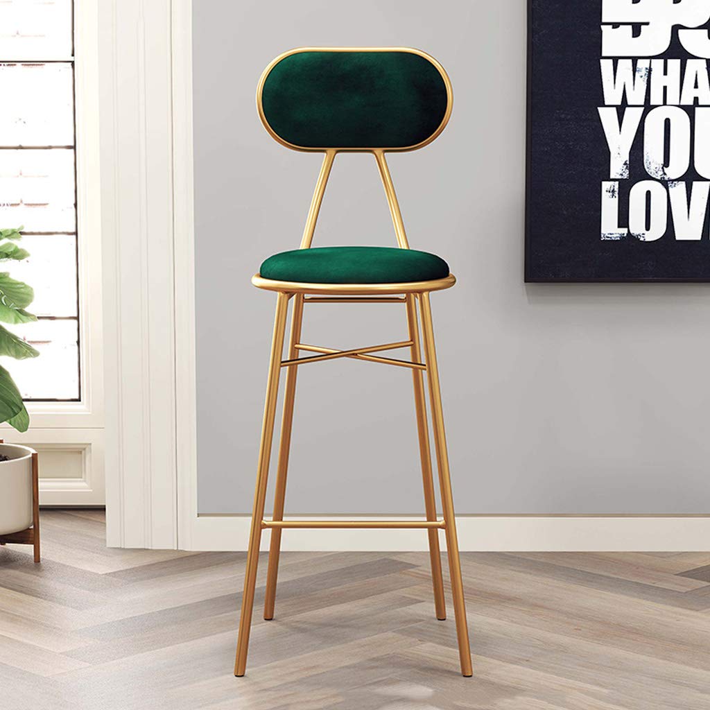 Modern Bar Stools with Backrest & Footrest - Gold Metal Legs & Velvet Upholstery for Kitchen, Pub, Bar, Bistro - Counter Height Dining Chairs in Green | Perfect for Home Kitchen Island, Breakfast Nook & Commercial Bar Seating