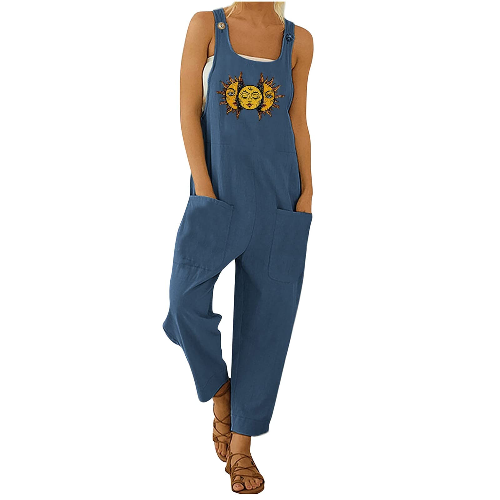 Women's Casual Summer Sleeveless Scoop Neck Jumpsuit Romper with Pockets - Perfect for Beach Outings, Vacations, and Everyday Comfort
