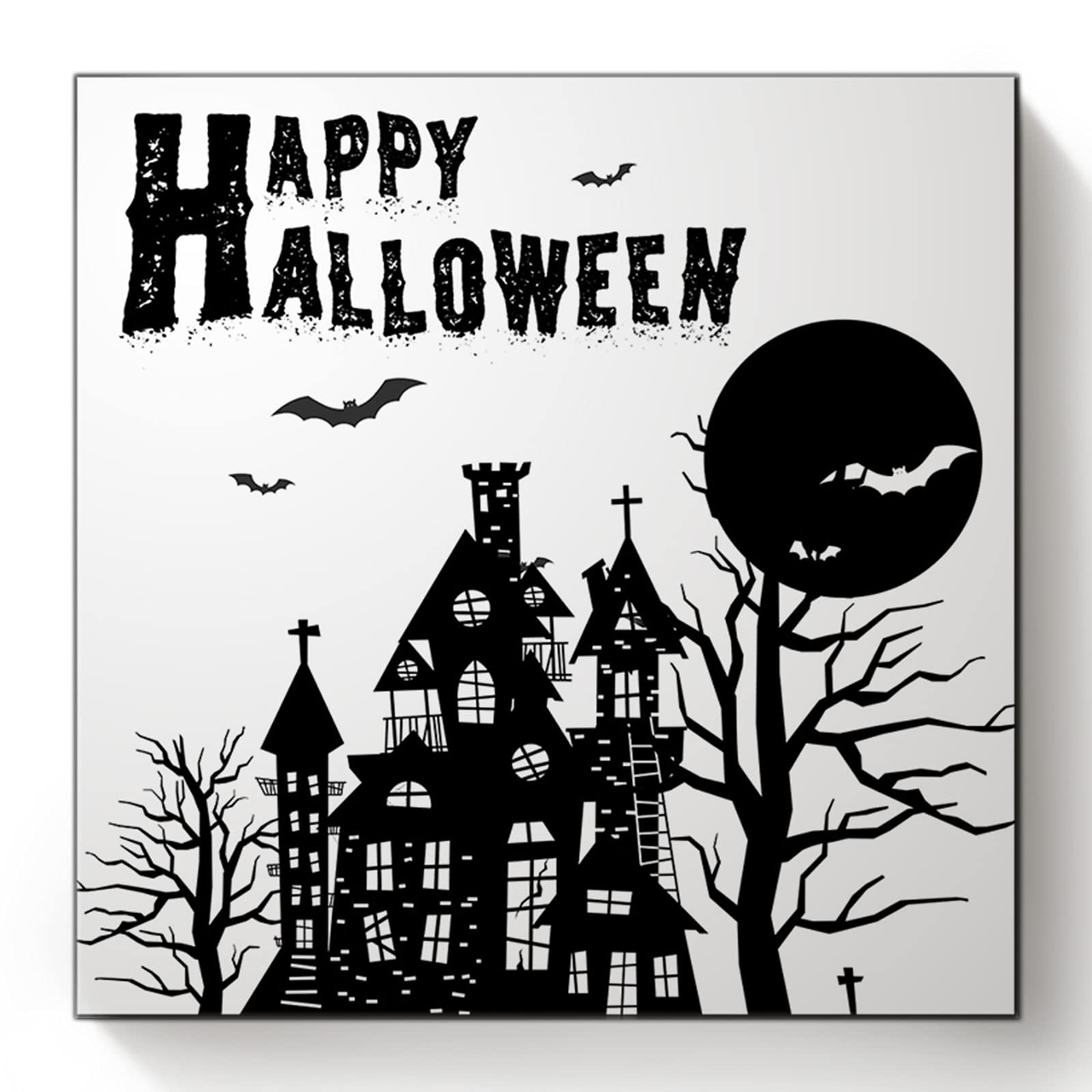 Chucoco Halloween Haunted House DIY Oil Painting Kit - Paint by Numbers for Adults & Kids Beginners | Black & White Trees with Moon & Bats Canvas Wall Art - Perfect for Home Decor, Spooky Party Supplies & Halloween Gift Ideas