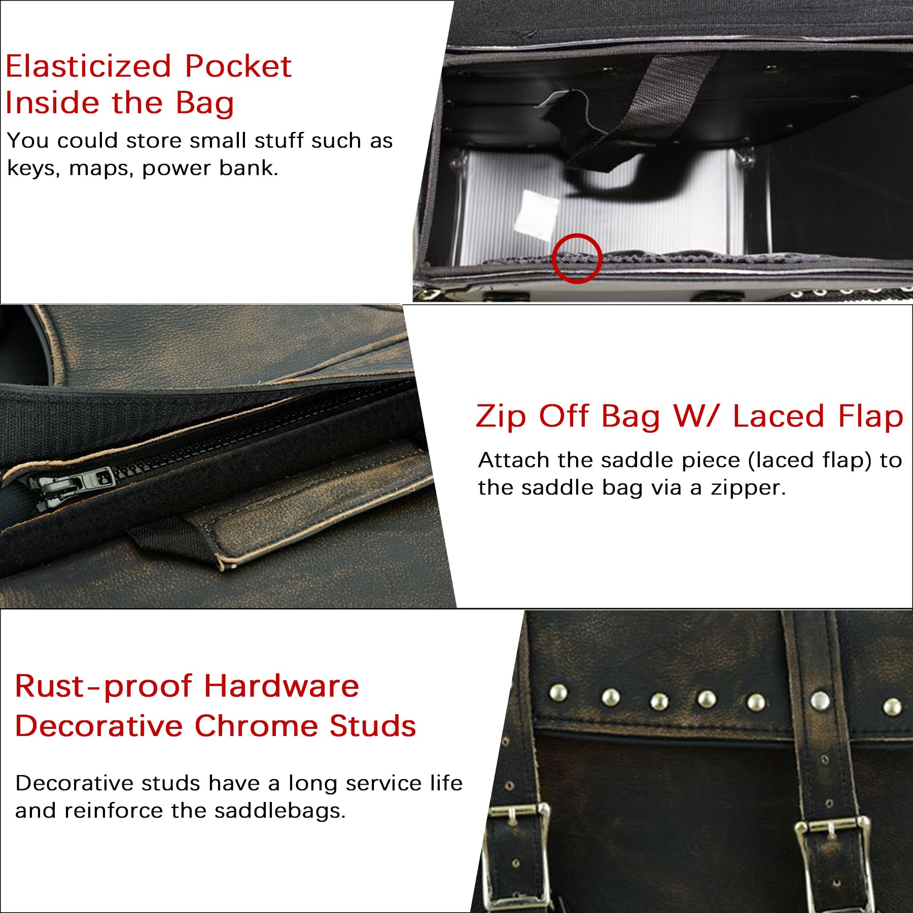 Dream Apparel Genuine Cowhide Leather Motorcycle Saddlebags - Studded Throw Over Side Bags for Honda Shadow, Sportster, Softail, Dyna & V-Star Cruisers (Distressed Brown) | Waterproof Storage for Road Trips & Daily Commute