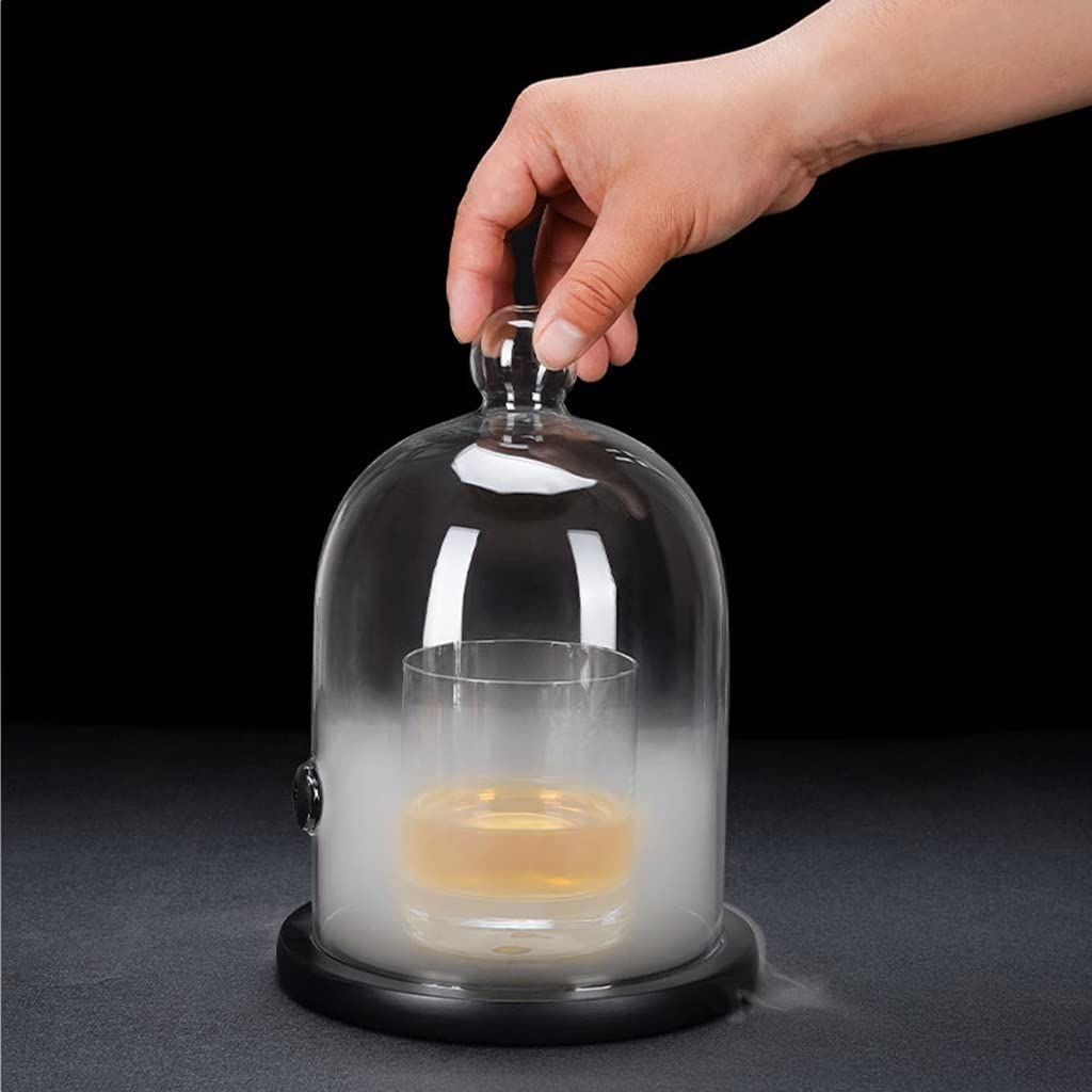 Glass Cake Dome Cover with Wooden Base - Display Cloche for Desserts, Smoking Meats & Food Preservation - Perfect for Bakeries, Restaurants & Home Kitchen Decor