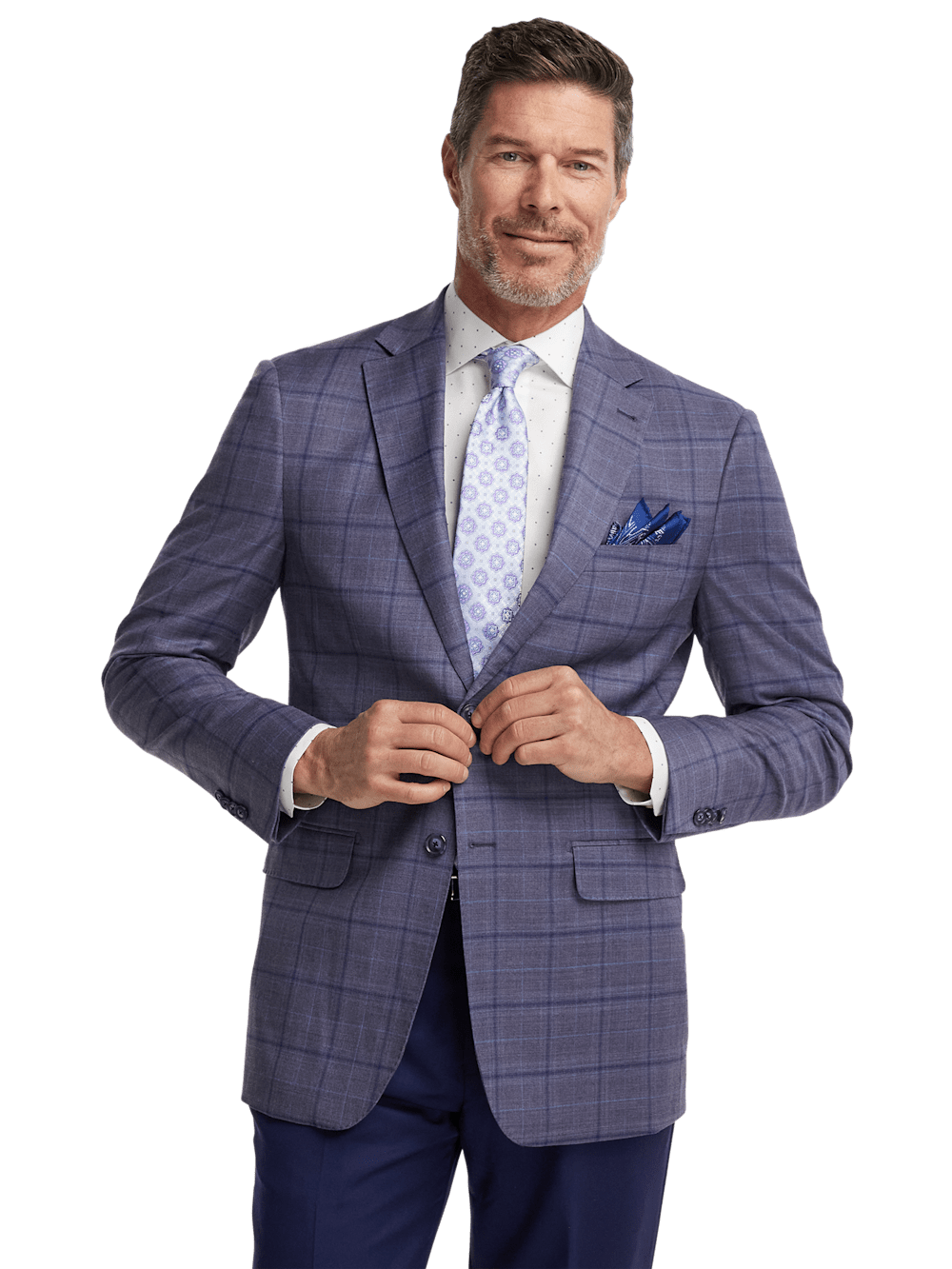 Men's Wool Stretch Windowpane Single Breasted Notch Lapel Sport Coat - Purple | Business Casual Blazer for Office, Weddings & Formal Events