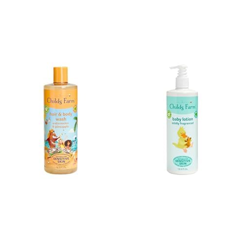 Child's Farm Sensitive Skin Hair & Body Wash - Watermelon & Pineapple Scent + Baby Lotion | Gentle Baby Bath Essentials for Eczema & Dry Skin | Perfect for Newborns & Toddlers Daily Care