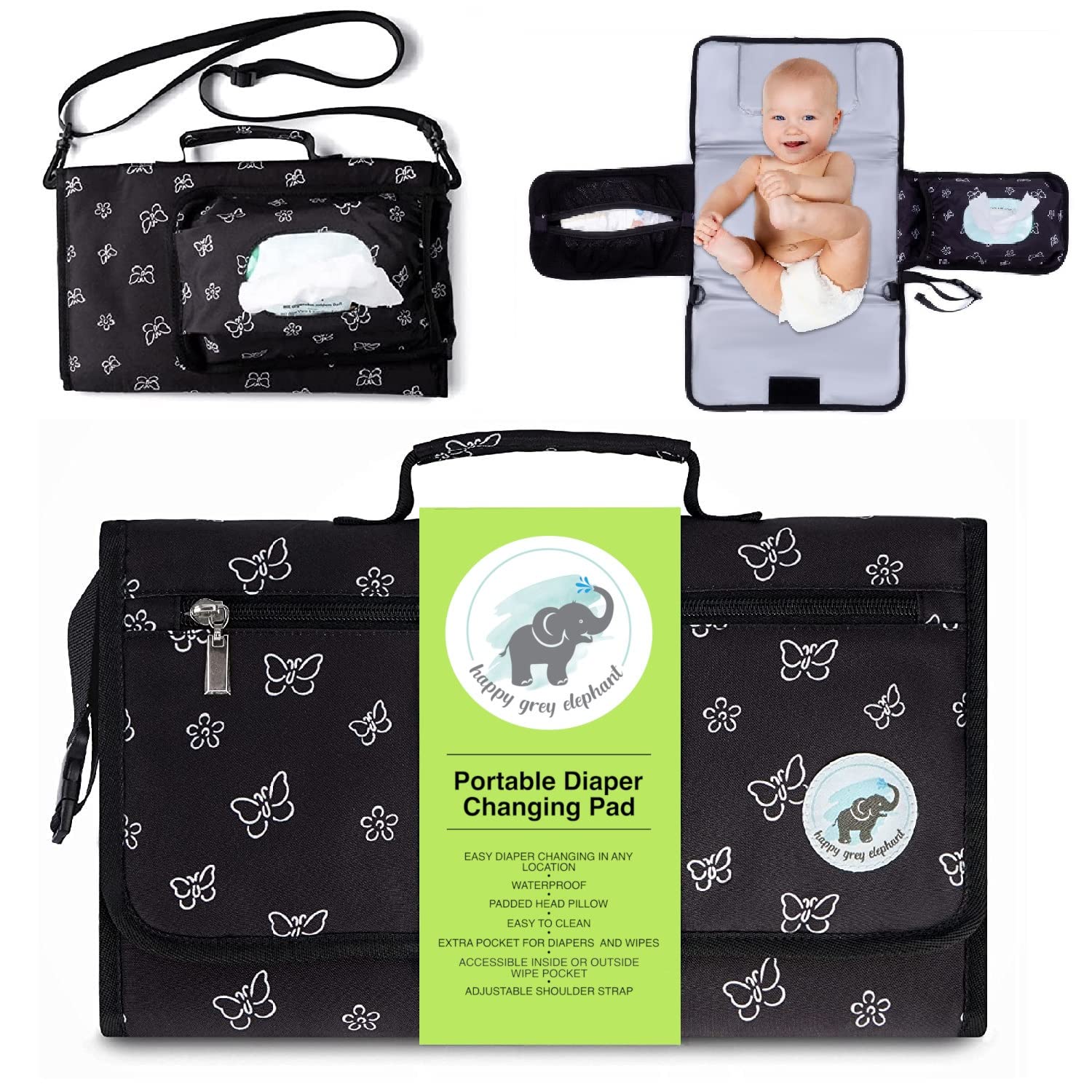 Portable Baby Changing Pad with Shoulder Strap - Soft Padded Diaper Changing Mat with Built-in Head Support & Large Storage Pockets - Perfect Travel Changing Station for Newborns & Infants - Ideal for Home, Nursery, Car, and On-the-Go Diaper Changes