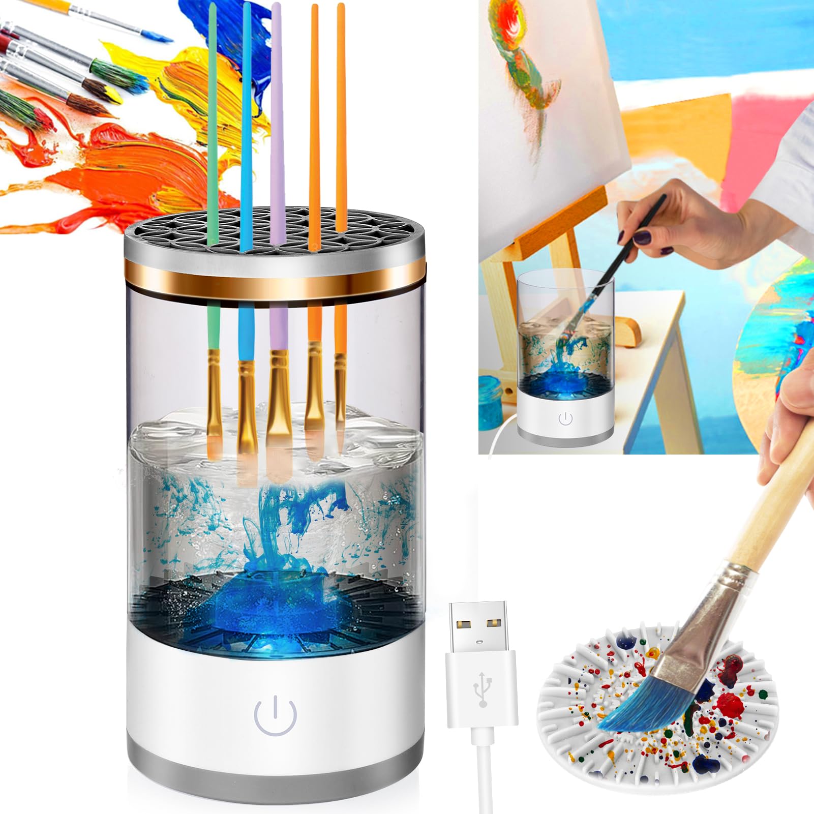 XANGNIER Electric Paint Brush Cleaner Machine with Sonic Rotation Technology & Cleaning Pad - Effortless Cleaning for Acrylic, Watercolor & Oil Brushes - Essential Artist Tool for Studio & Home Art Projects