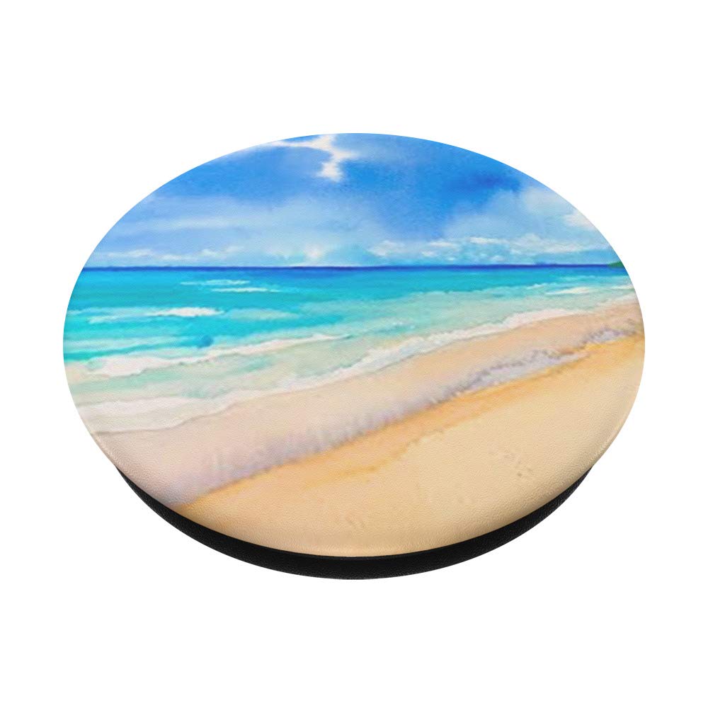 Watercolor Beach Ocean Waves Design PopSockets - Swappable PopGrip for Phone, Tablet & Laptop - Perfect for Vacation, Travel & Summer Accessories