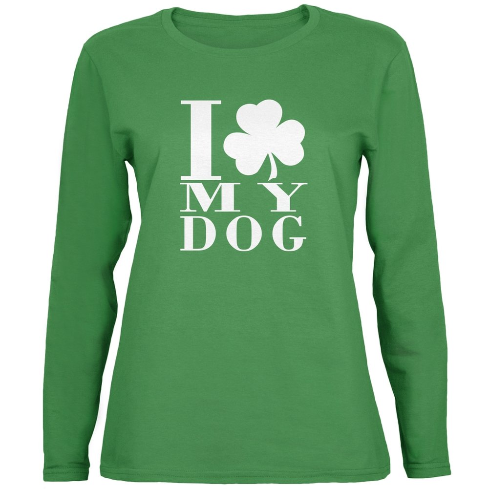 St. Patrick's Day Shamrock Love My Dog Women's Long Sleeve T-Shirt | Cute Irish-Themed Pet Lover Apparel for Festive Wear & Dog Walks
