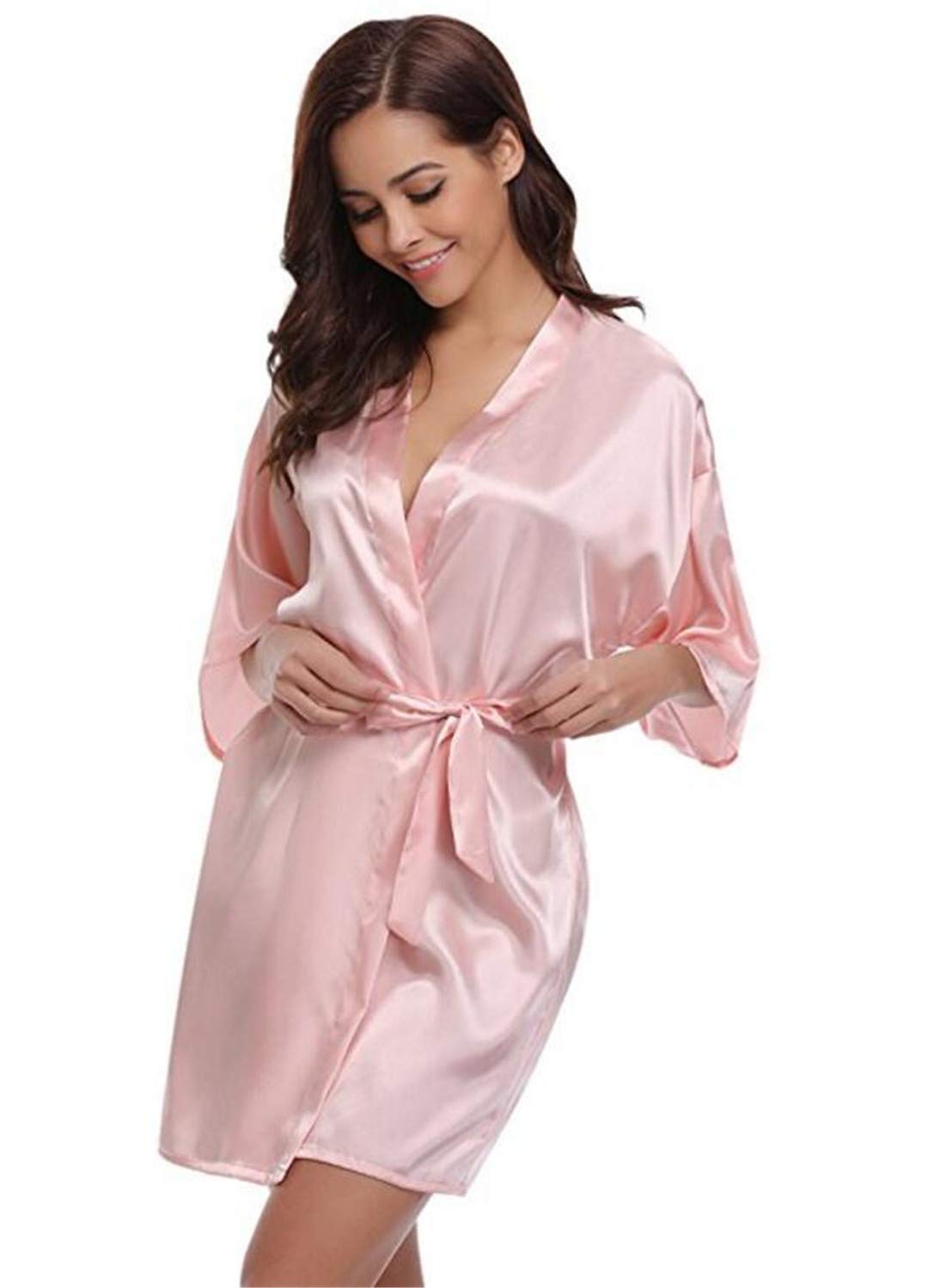 Luxury Silk Kimono Robe for Women - Elegant Satin Bathrobe & Bridesmaid Robe in Navy Blue & Pink - Perfect for Spa, Bridal Party & Relaxing at Home