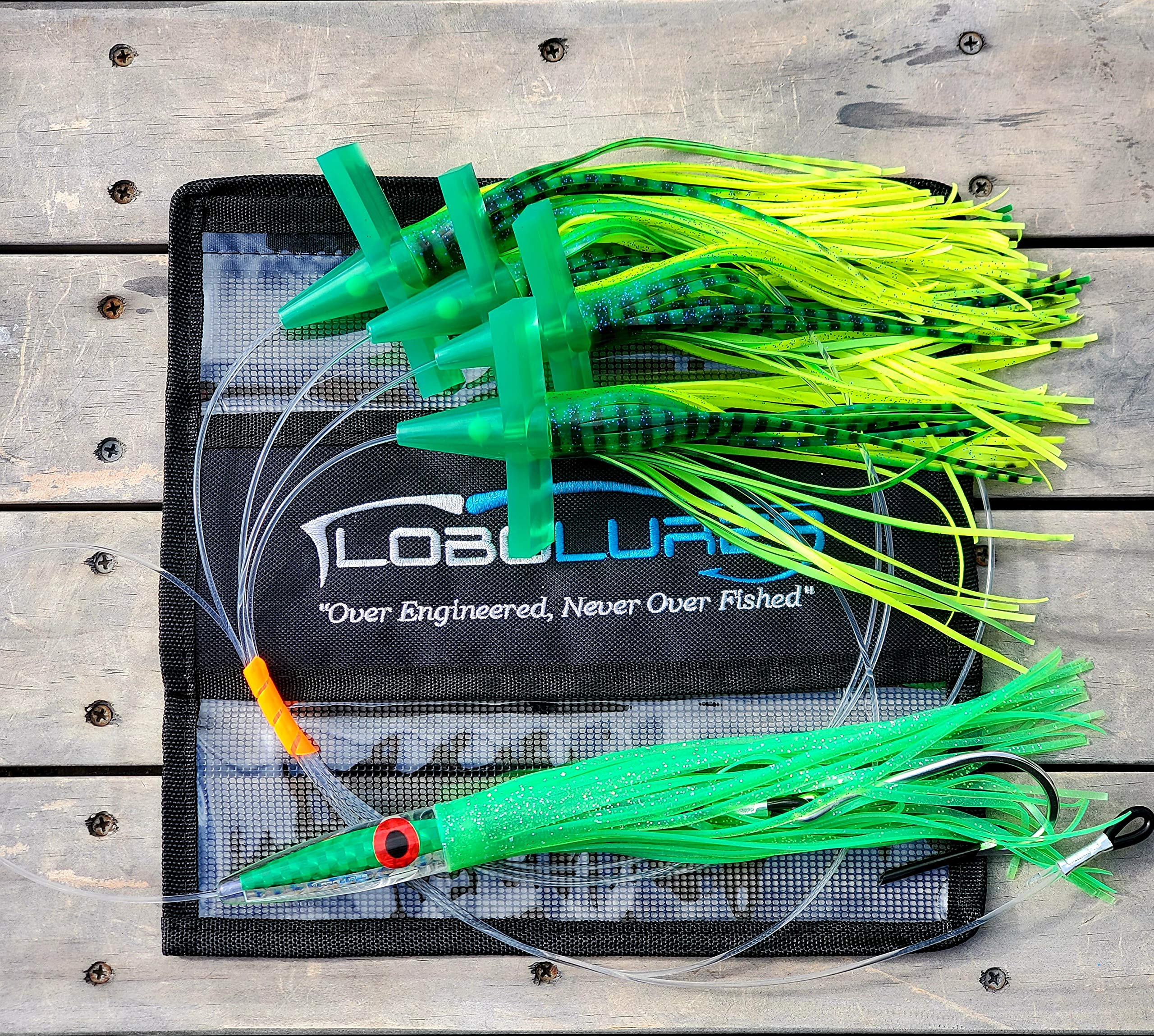 Premium Tuna Fishing Lure Kit - 222 Tuna Crack Commotion Splash Machine with Bullet Daisy Chain, 400lb Leader & 10/0 Hook - Perfect for Offshore Tuna Fishing & Big Game Saltwater Angling