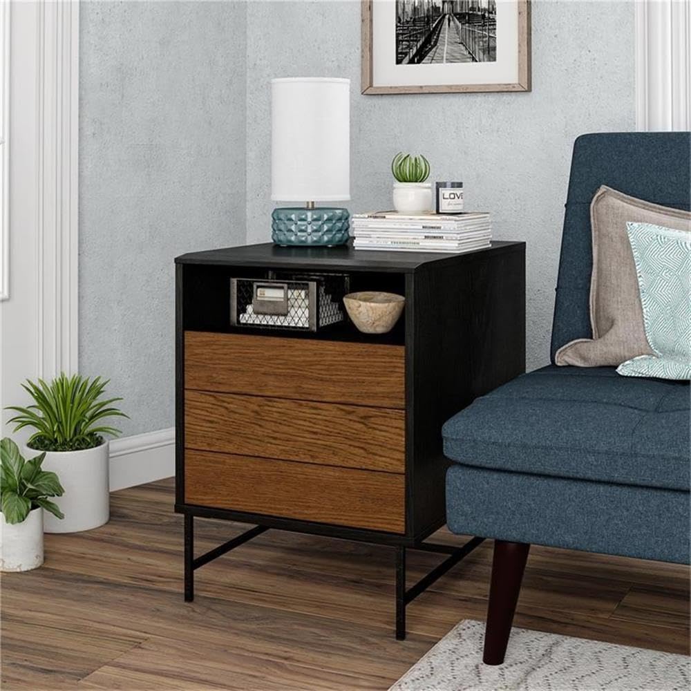 Ameriwood Home Reznor End Table - Black Oak Finish, Small Side Table for Living Room, Bedroom, or Office - Modern Nightstand with Sturdy Wood Construction