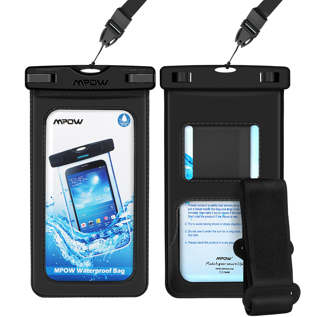 MPOW PA096A Waterproof Phone Pouch - IPX8 Certified Dry Bag for iPhone 14/13/12, Samsung Galaxy - Perfect for Swimming, Beach, Kayaking & Outdoor Activities