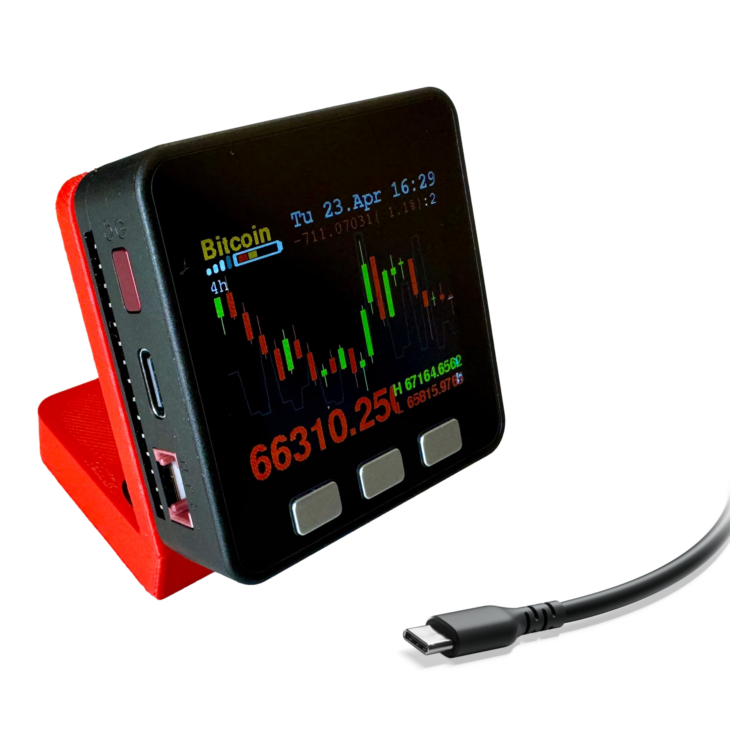 Bitcoin Price Tracker - Crypto Candlestick Display with Customizable LCD - Wooden Desk Gadget for BTC, ETH, DOGE, MATIC, XRP, HNT - Battery Powered - Perfect for Crypto Trading & Office Decor