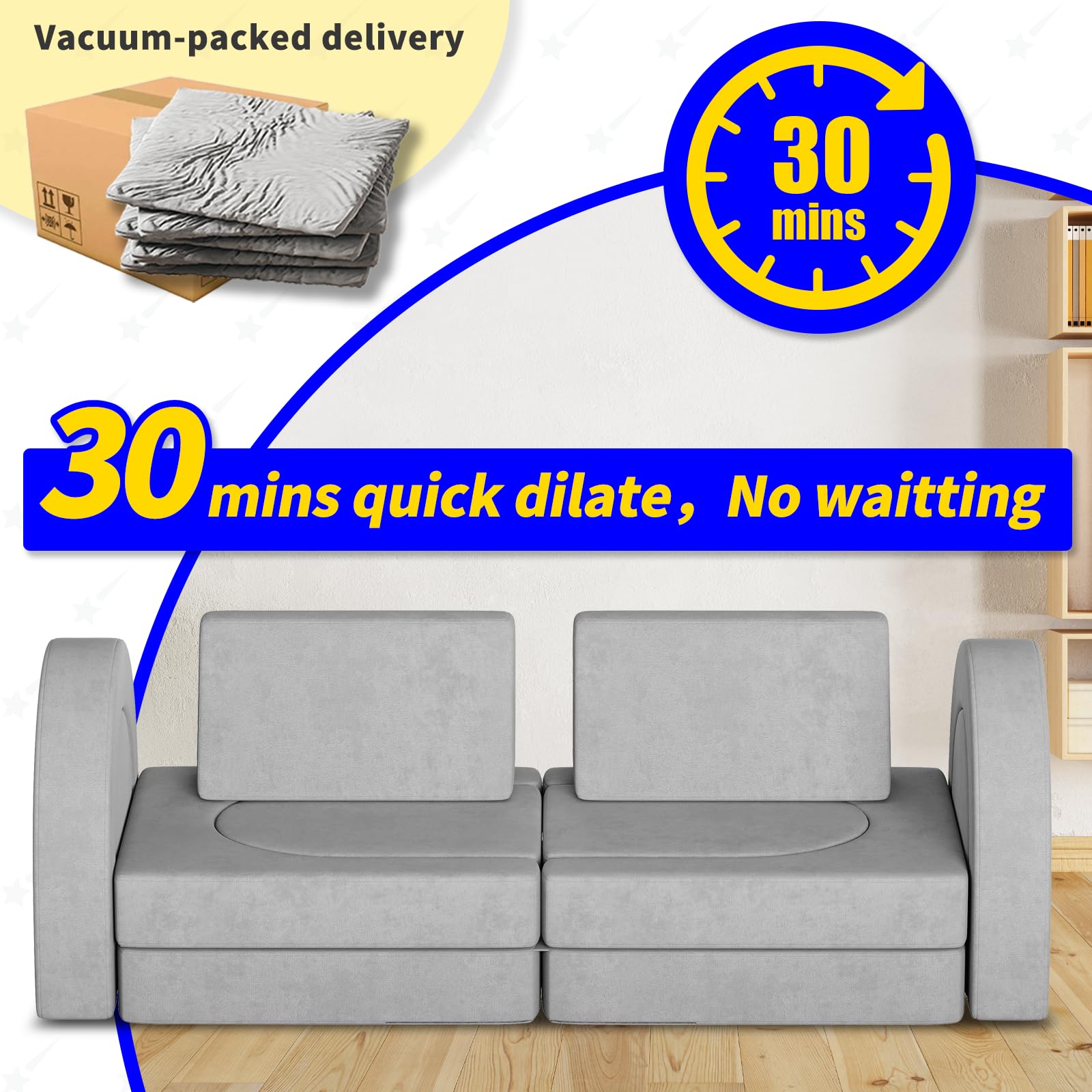 12PCS Modular Kids Play Couch with 2 Triangle Cushions & 4 Arches - Foldable Toddler Sofa for Playroom, Bedroom | Gray Children's Furniture for Boys & Girls | Perfect for Playtime, Reading Nook & Nap Space