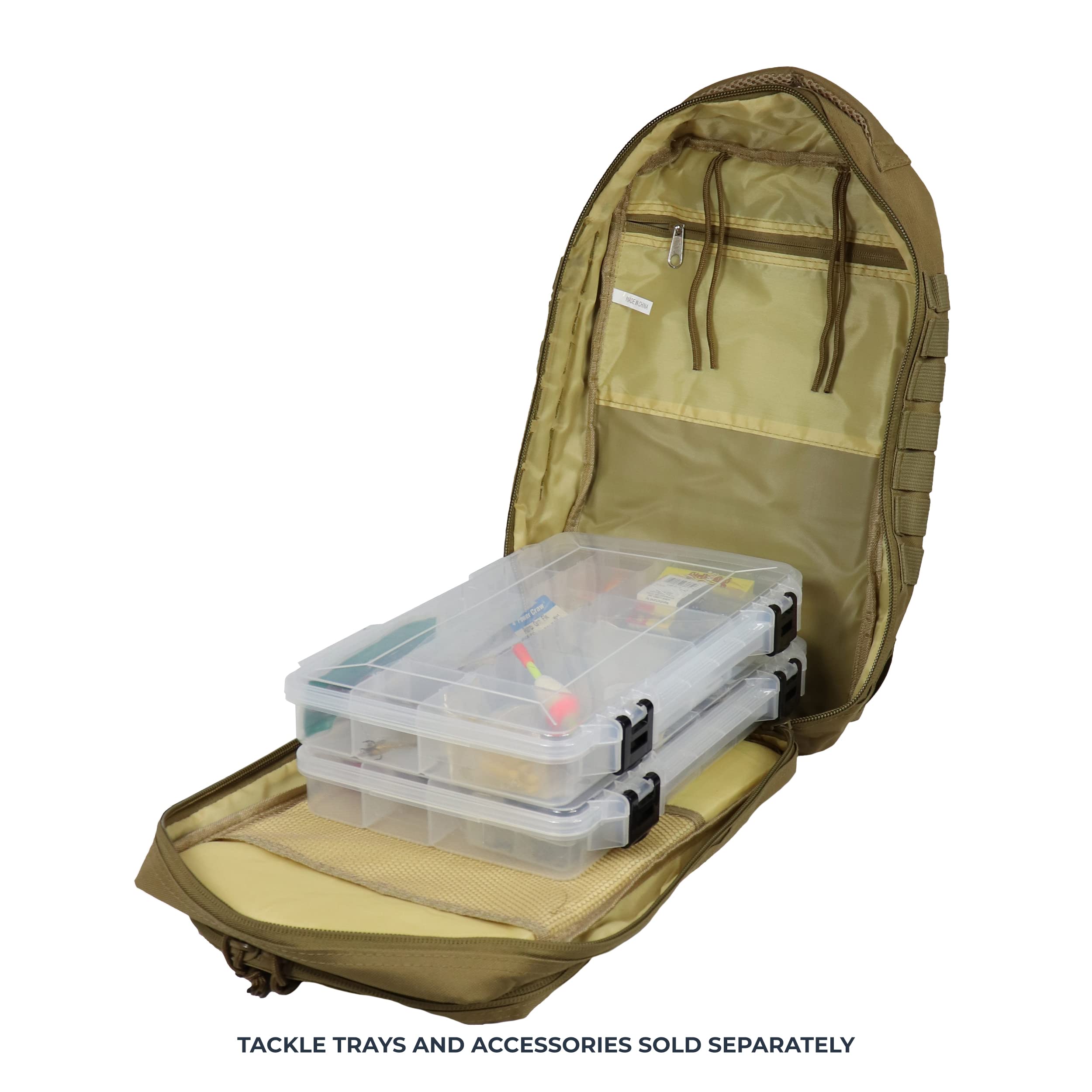 OSAGE RIVER Fishing Tackle Backpack with Rod Holder - Large Waterproof Fishing Gear Bag for Tackle Trays & Boxes - Ideal for Bass Fishing, Camping, Travel & Hunting (Khaki) - Perfect for Outdoor Adventures & Fishing Trips