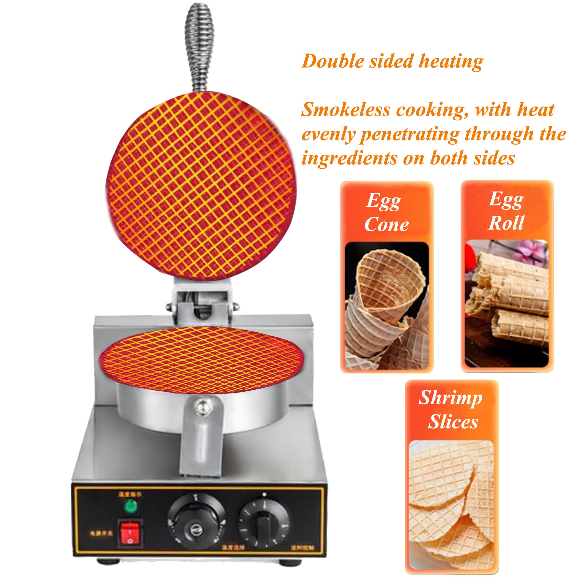 Electric Ice Cream Cone Maker Machine - Nonstick Waffle Cone & Egg Roll Maker with Timer, 110V Stainless Steel Single Head - Perfect for Home Desserts, Parties & Ice Cream Shops