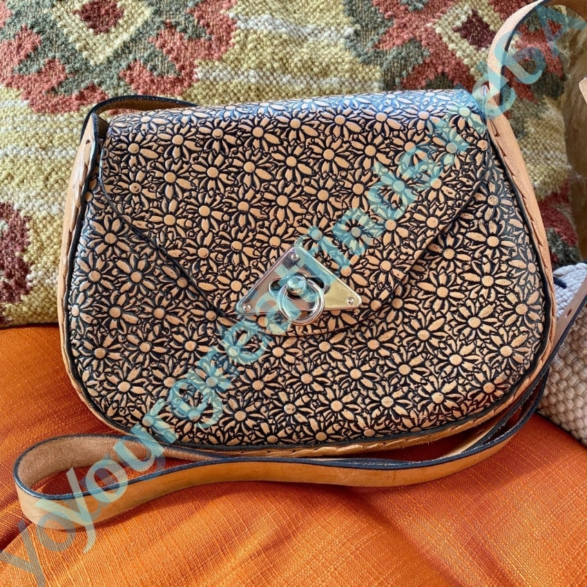 Vintage Mexican Tooled Leather Crossbody Bag - Handcrafted Genuine Leather Purse for Women | Boho Chic Shoulder Bag for Travel, Shopping & Everyday Use
