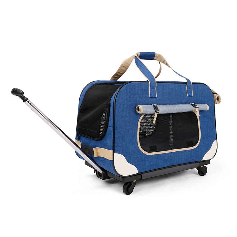 BENREN Wheeled Dog Trolley - Portable Pet Carrier with Telescopic Handle for Large Dogs & Cats - Travel Tote Bag with Wheels (Blue) - Perfect for Air Travel, Vet Visits & Outdoor Adventures