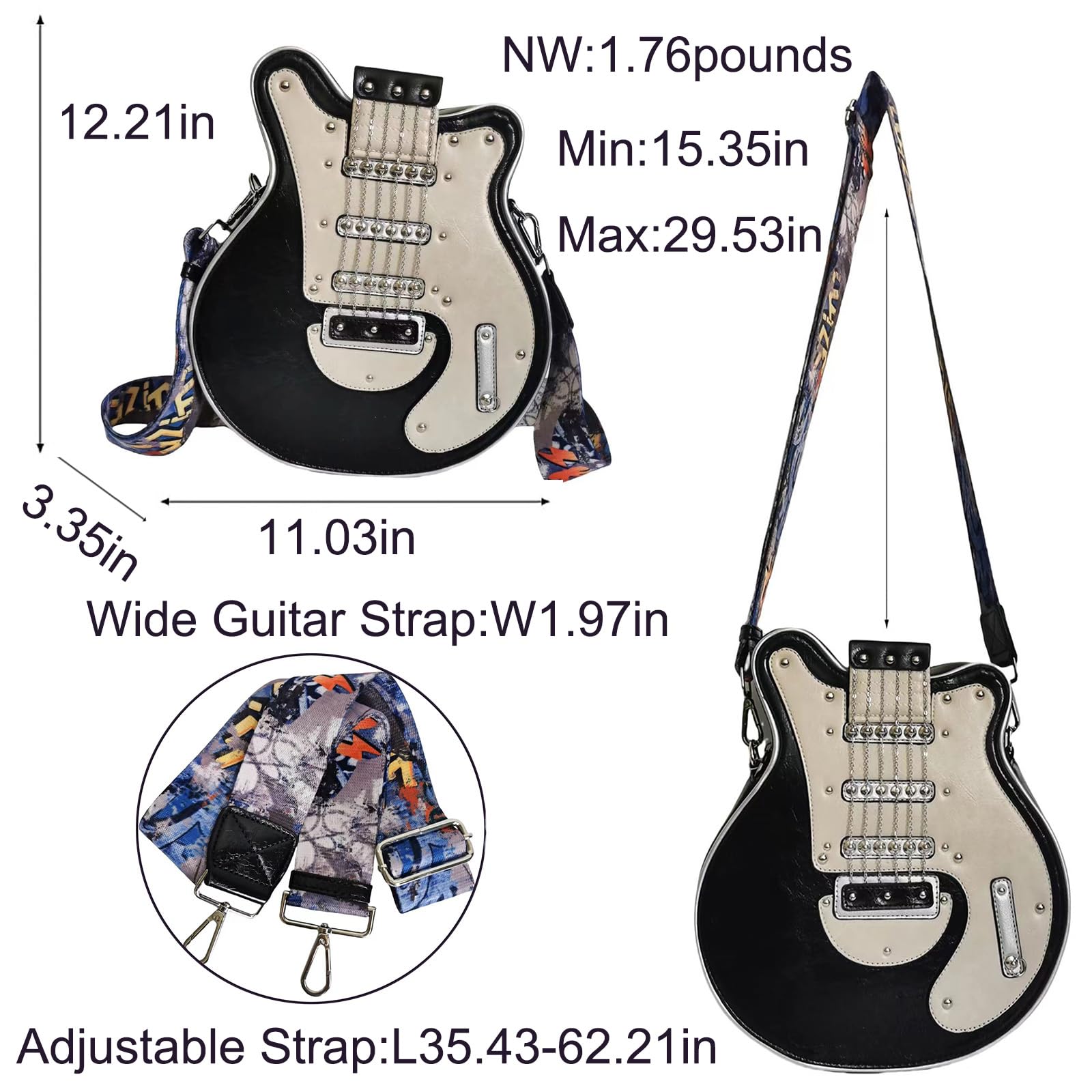 Stylish Guitar Shaped Crossbody Bag for Men & Women - PU Leather Unique Guitar Purse - Perfect for Music Lovers, Concerts & Casual Outings
