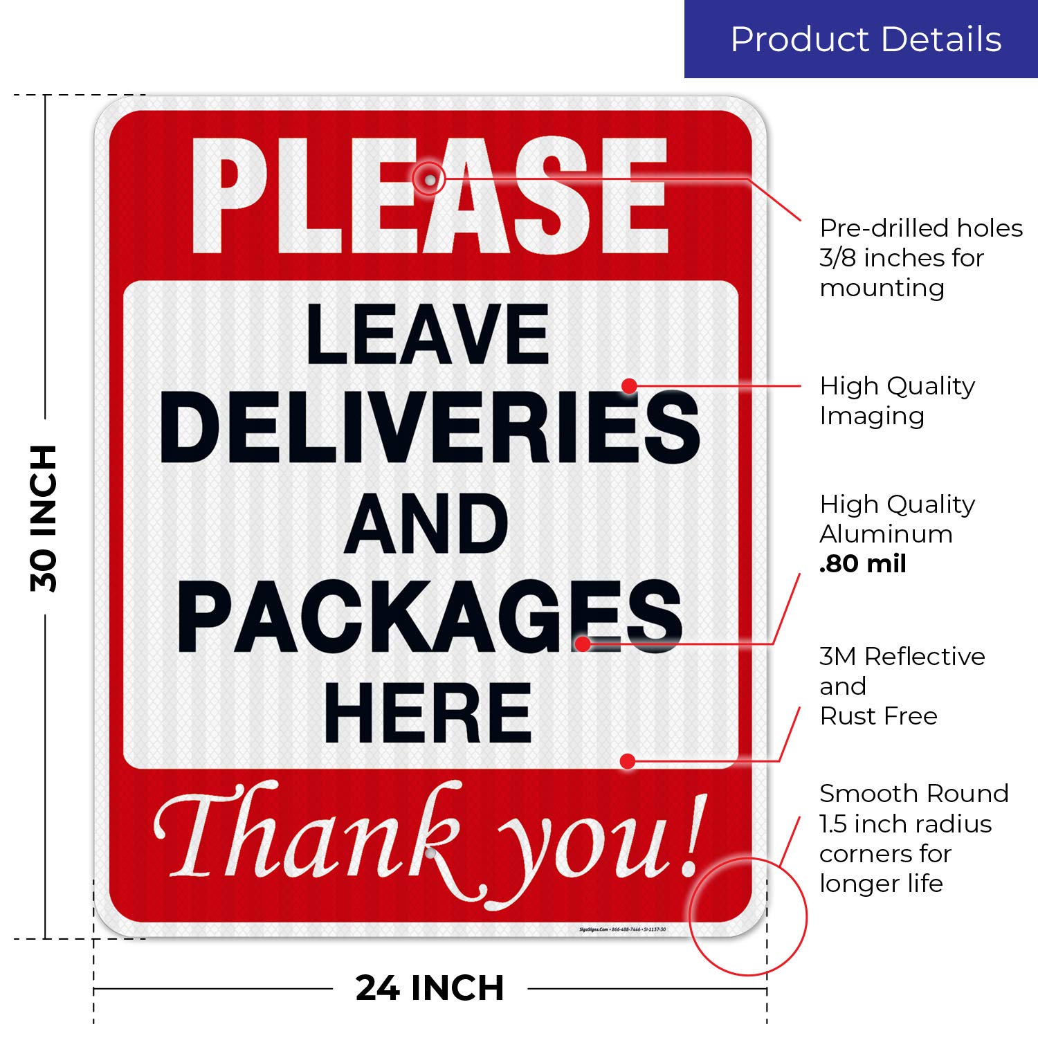 3M EGP Reflective Aluminum Delivery Sign - 24x30 Inches, Fade Resistant for Indoor & Outdoor Use - Perfect for Package Drop-Off Areas, Porches & Driveways - Made in USA