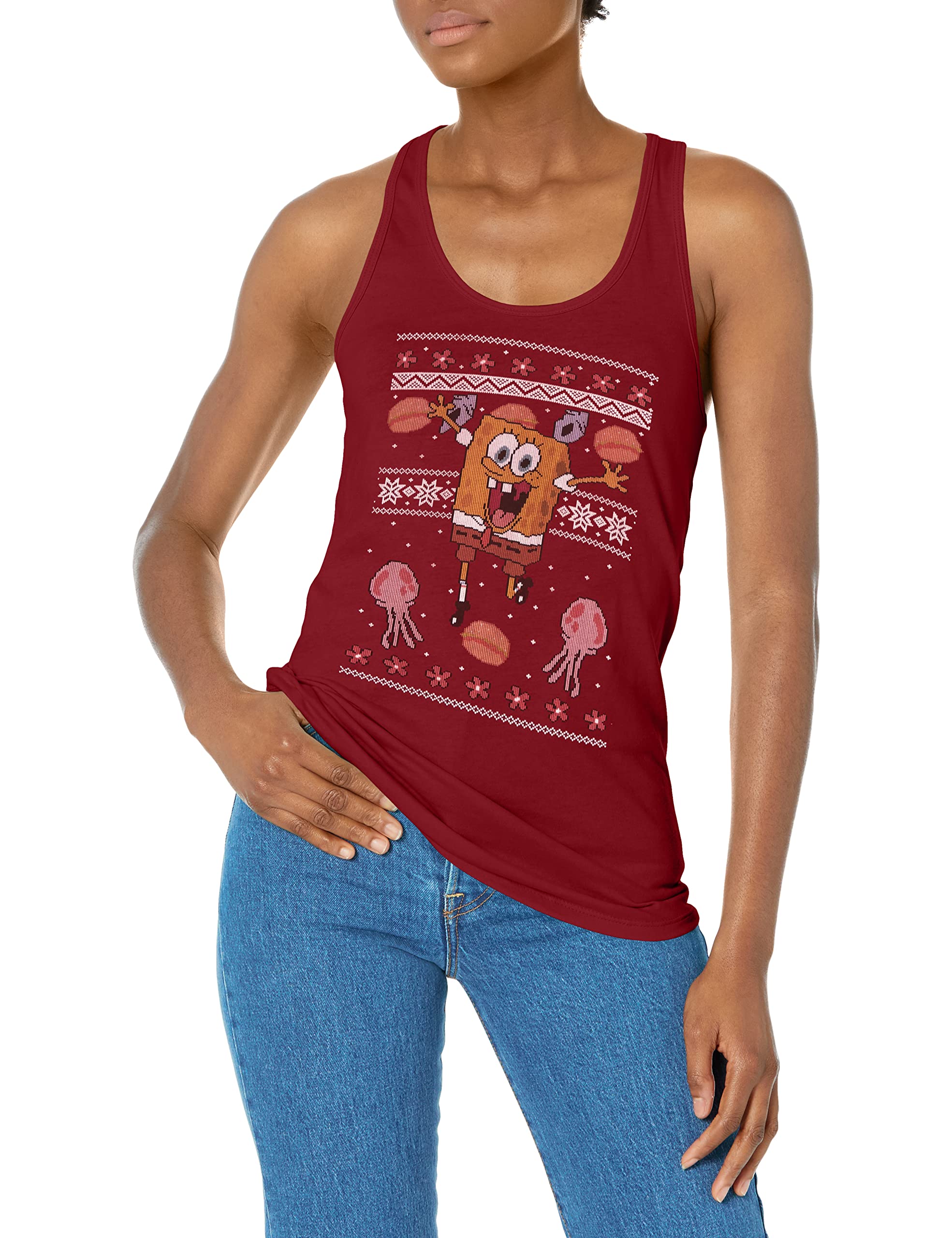 Spongebob Squarepants Women's Racerback Tank Top - Nickelodeon Cartoon Graphic Tee for Summer, Beach & Casual Wear | Junior's All Over Print Sleeveless Shirt