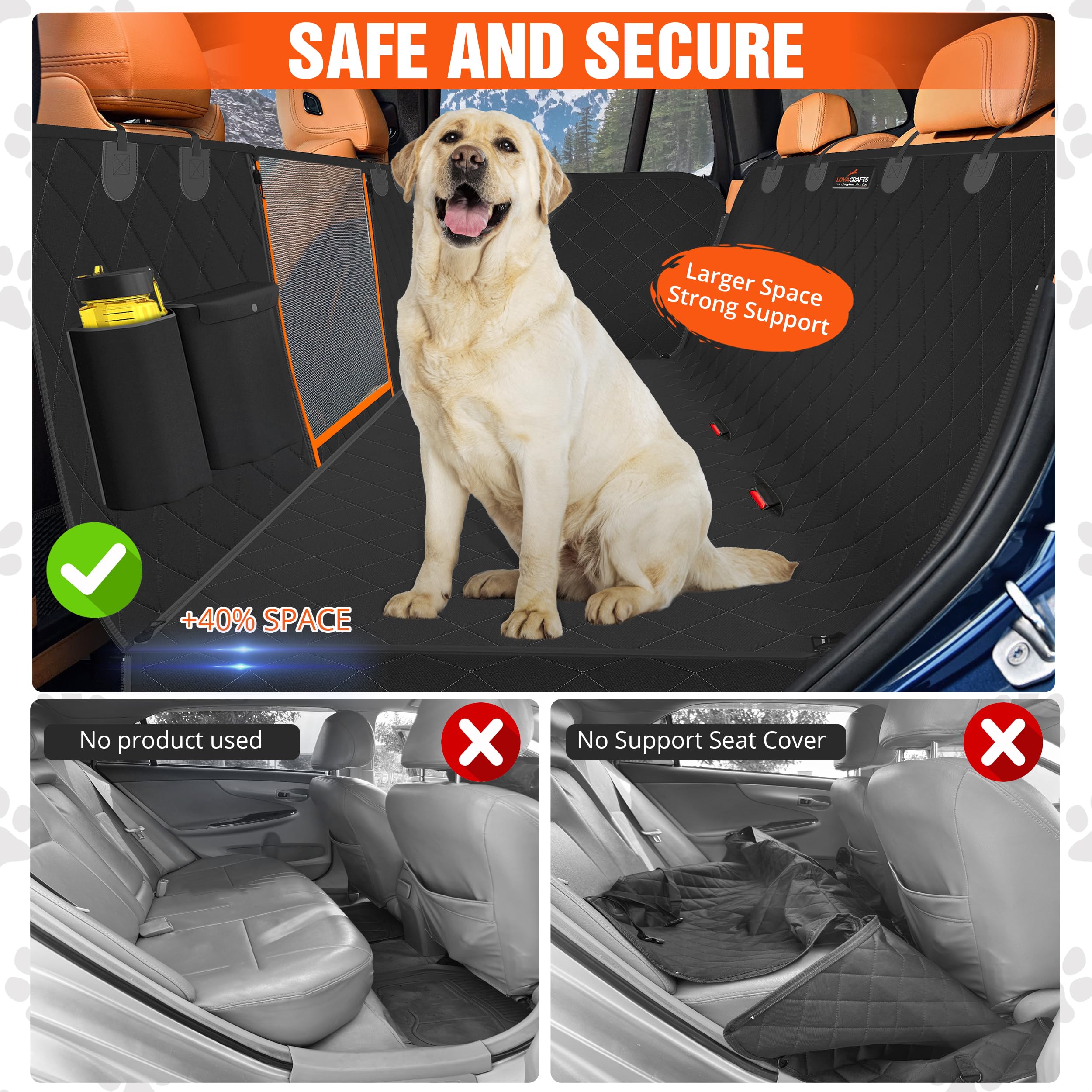 600D Heavy Duty Waterproof Dog Car Seat Cover - Nonslip Pet Seat Protector with Zipper Design & Mesh Window - Universal Fit for SUVs, Sedans & Trucks - Perfect for Travel, Daily Commutes & Outdoor Adventures