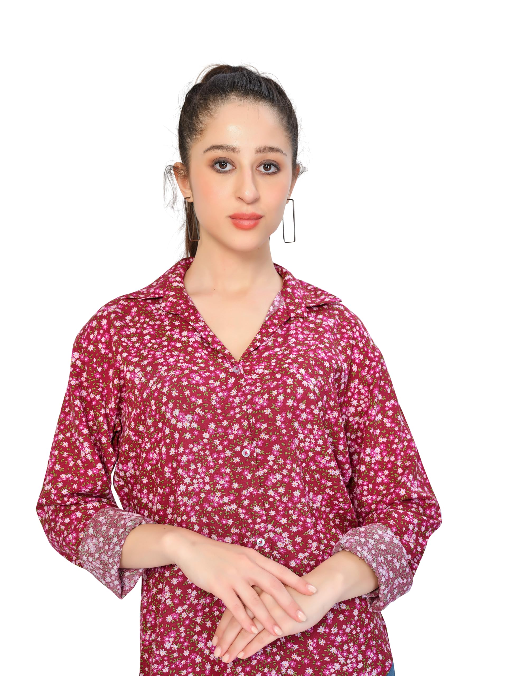 Stylish Purple & Pink Viscose Floral Print Blouse for Women - Elegant Maroon Shirt for Casual Wear, Office & Summer Outfits