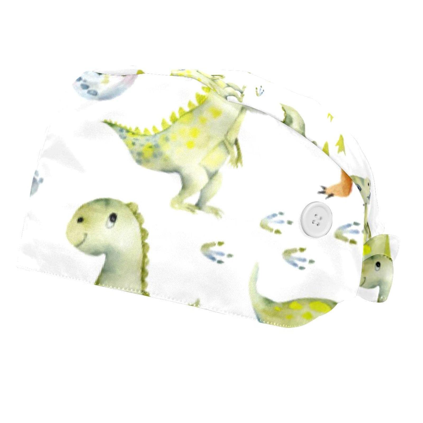 **Adjustable Dinosaur & Turtle Print Bouffant Chef Hat for Men & Women - Breathable Sweatband & Button Design - Perfect for Cooking, Baking, and Cosplay**