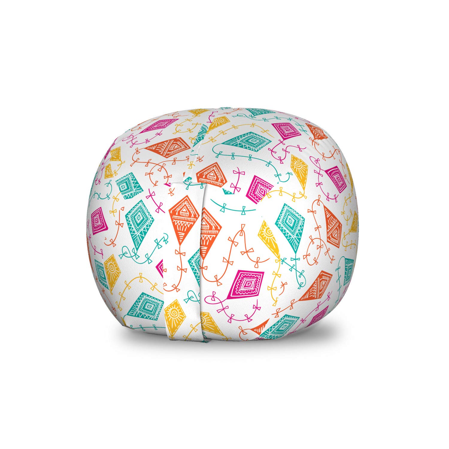 Ambesonne Kites Storage Toy Bag Chair - Boho Geometric Design with Traditional Folklore Kite Patterns, Washable Stuffed Animal Organizer for Kids Room, Small Multicolor Storage Solution | Perfect for Nursery, Playroom & Bedroom Organization