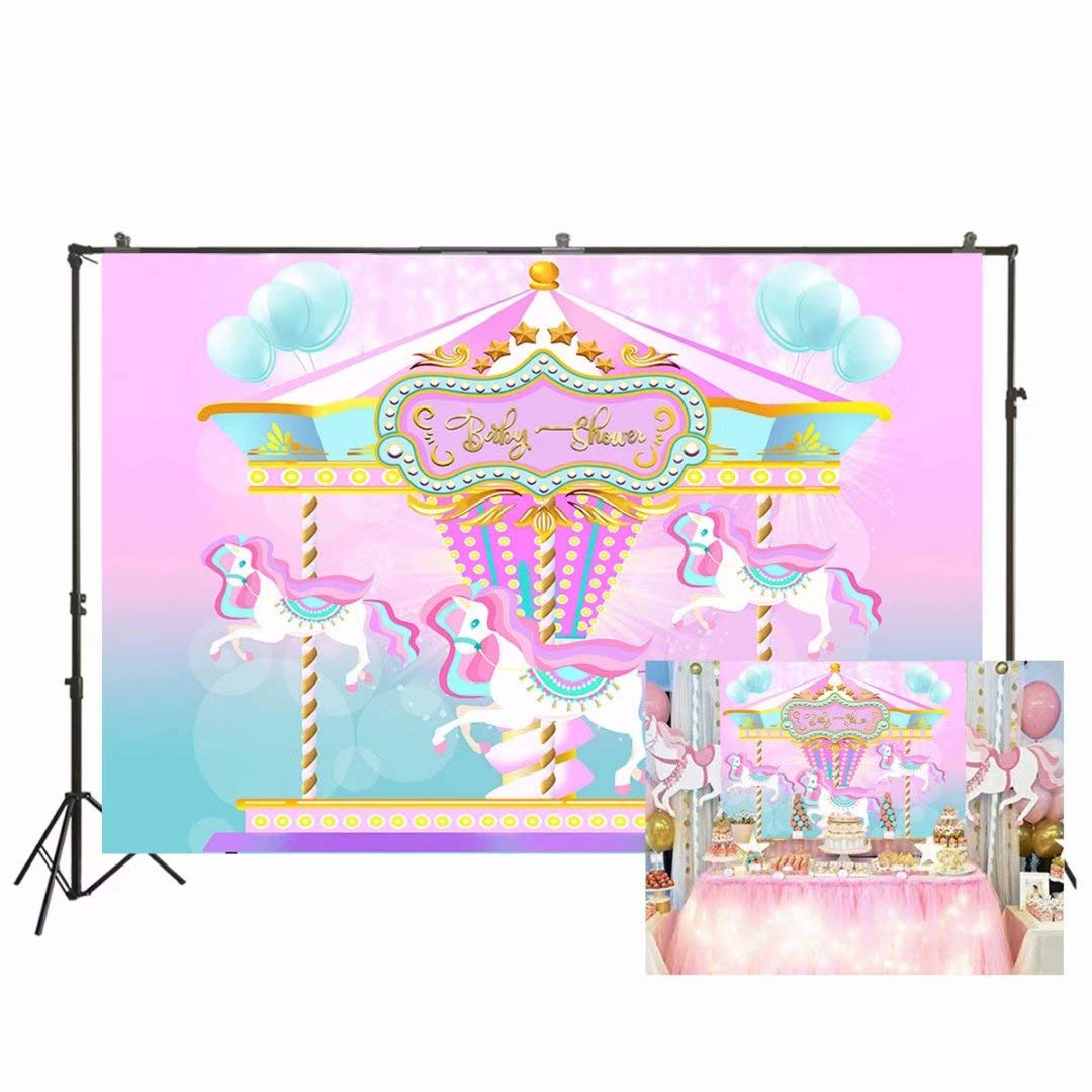 2x1.5m Pink Circus Tent Carnival Carousel Backdrop for Photography - Princess Birthday Party, Baby Shower Decor, Photo Booth & Cake Table Banner (W-3624) | Perfect for Girls' Themed Parties, Newborn Celebrations & Event Decorations