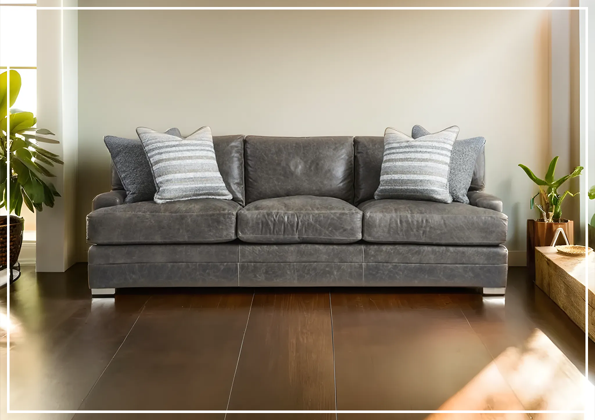 Bernhardt Burnham 3-Seater Brown Leather Sofa - Luxurious Genuine Leather Couch for Living Room, Lounge & Office - Comfortable Modern Furniture for Home Decor