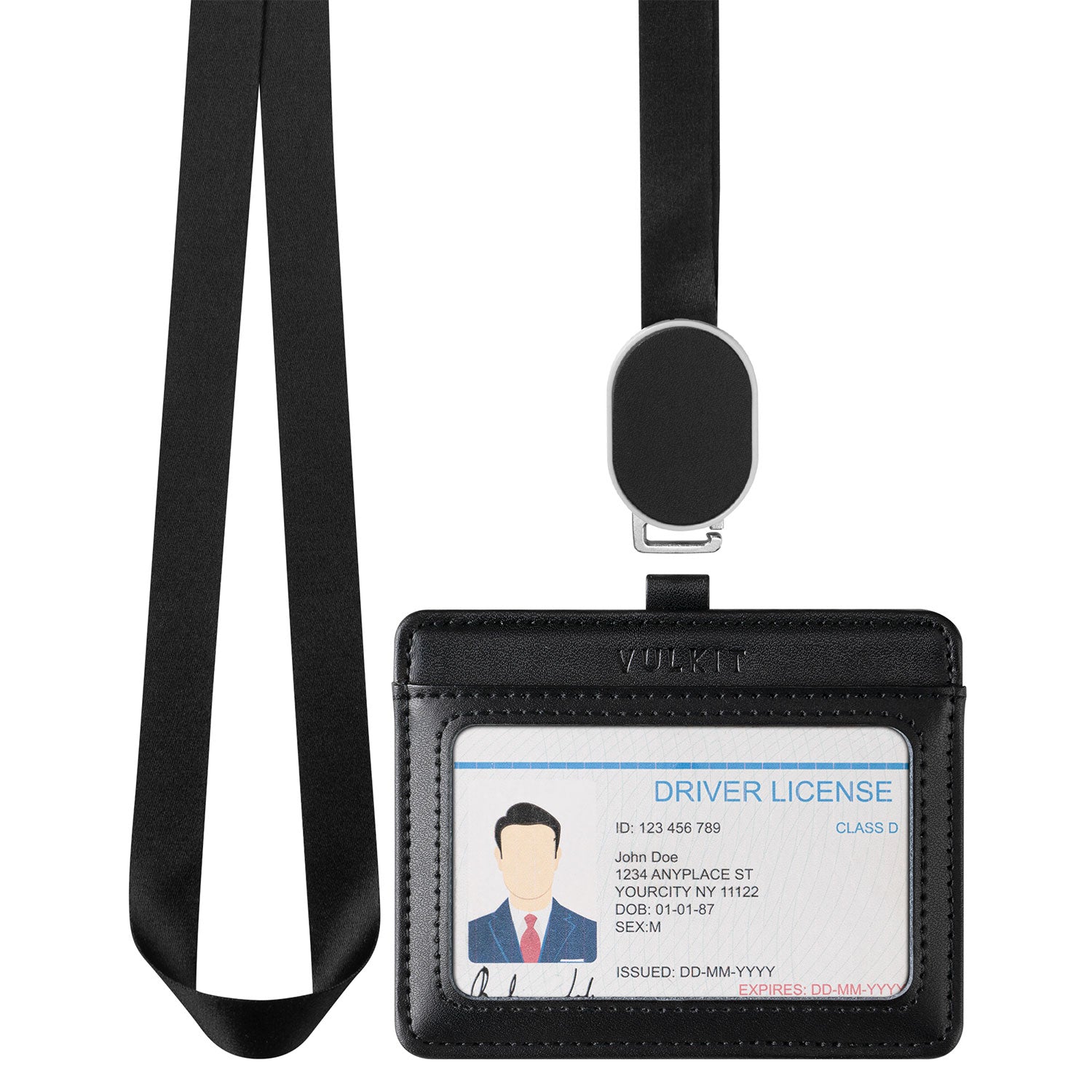 VBH104 Retractable Lanyard ID Badge Holder - Horizontal Design with 2 Card Slots for Office, School, Events & Security Access