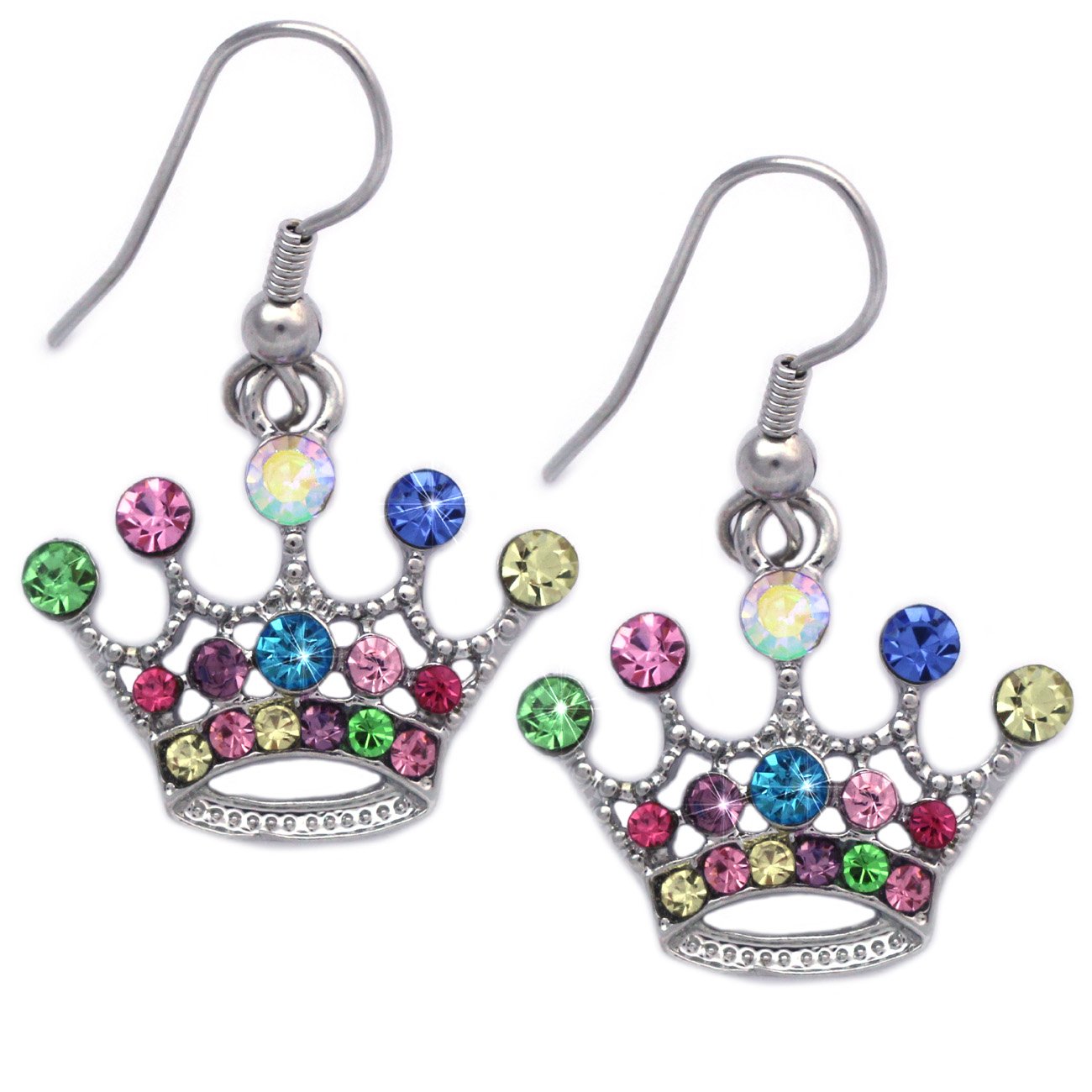 Colorful Princess Crown Tiara Charm Hook Earrings - Fashion Jewelry for Women & Girls | Perfect for Birthday Parties, Weddings & Cosplay