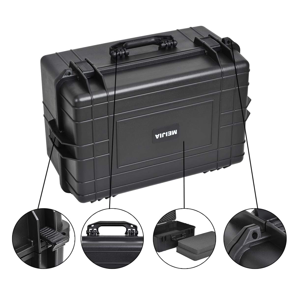 MEIJIA Waterproof Camera Case - Customizable Foam Insert for Drones, Cameras, Equipment & Pistols - All Weather Protection - Elegant Black (24.01