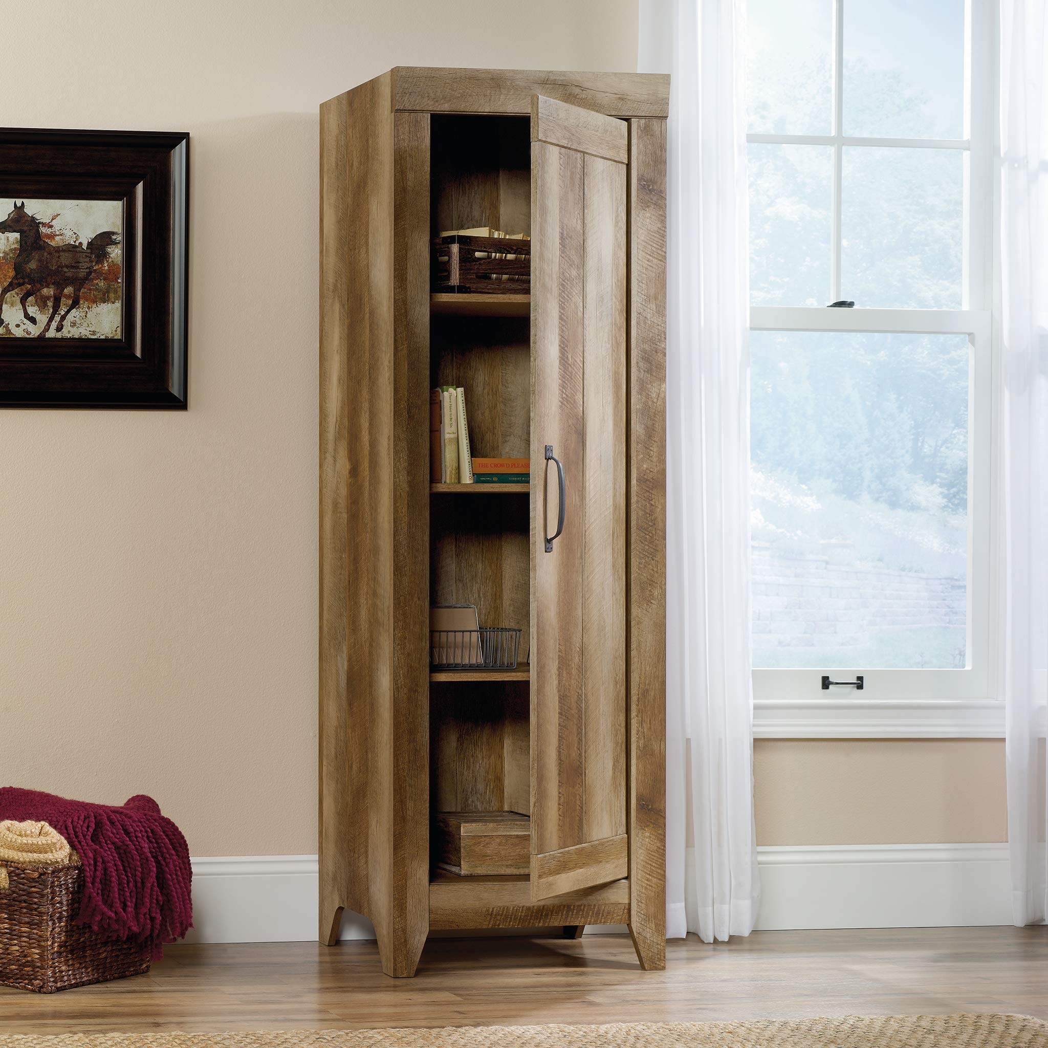 Sauder Adept Narrow Storage Cabinet - Craftsman Oak Finish Pantry Organizer for Kitchen, Bathroom & Office | Space-Saving Home Storage Solution
