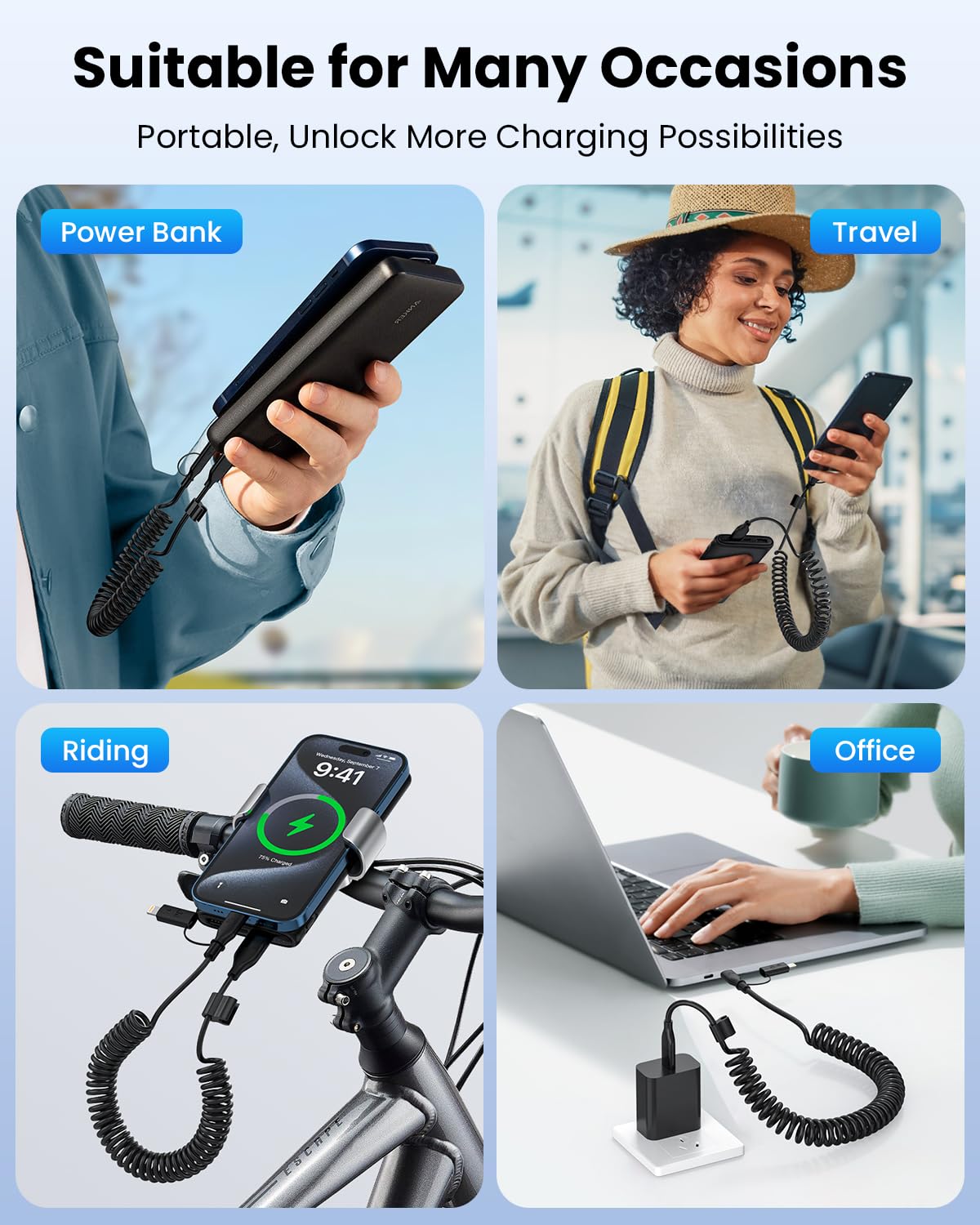 4-in-1 Retractable USB C Car Charger Cable - 4FT 60W Fast Charging & Data Sync - Compatible with iPhone CarPlay & Android Auto - USB/USB-C to USB-C/Lightning for Phones, Tablets - Perfect for Road Trips & Daily Commute