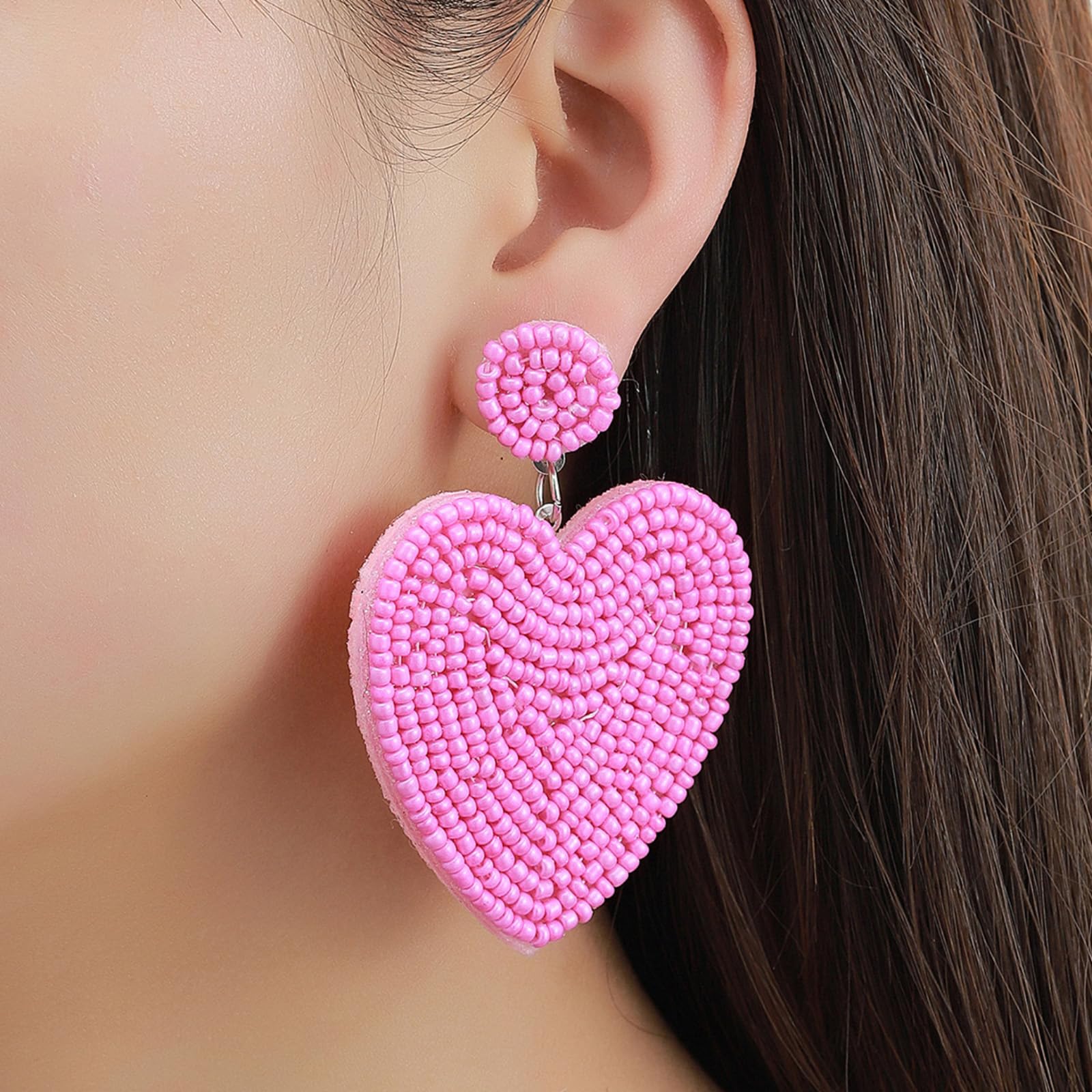 Bohemian Beaded Red Heart Dangle Earrings for Women - Handmade Valentine's Day Jewelry Gift - Perfect for Date Nights & Romantic Occasions