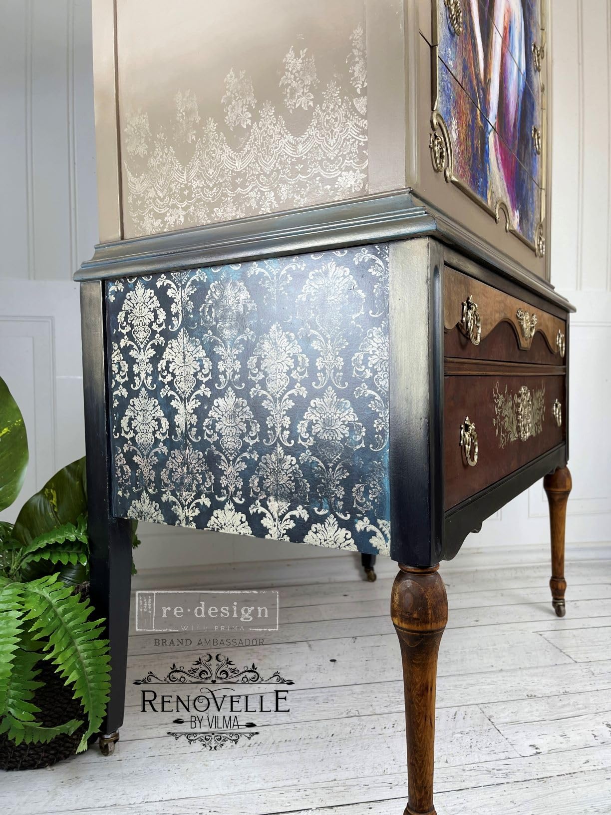 Prima Decor Clear-Cling Stamps - Reusable Damask Wall Stencils for DIY Home Decor, Furniture Painting, Nightstand, Vanity Table & Desk Makeover | Perfect for Bedroom, Living Room & Office Decoration