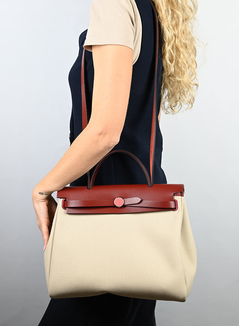 Hermès Herbag 29 Shoulder Bag - Beige & Brick Leather Crossbody Bag for Women | Luxury Handbag for Work, Travel & Everyday Use