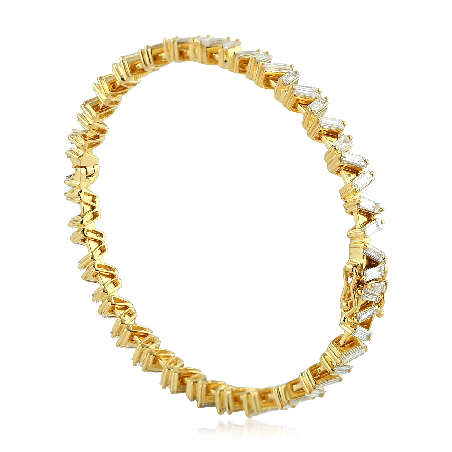 18K Yellow Gold Baguette Cut Diamond Handmade Wedding Bangle - Elegant Bridal Jewelry for Engagement, Anniversary & Special Occasions