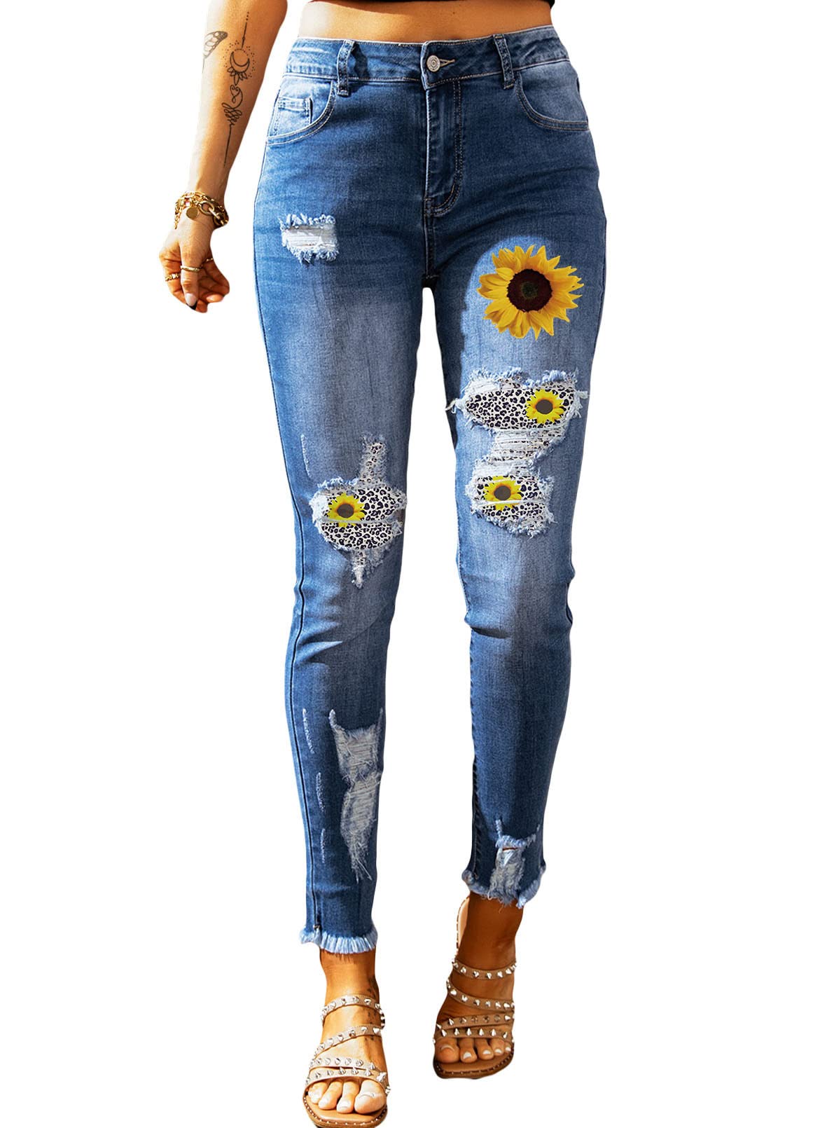 EVALESS Women's High Rise Ripped Skinny Jeans - Slim Fit Boyfriend Jeans with Raw Hem & Stretch Denim | Perfect for Casual Outfits, Date Nights & Street Style Fashion