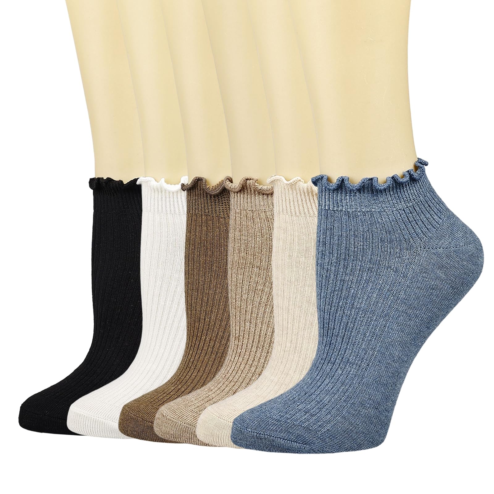 Mcool Mary Women's Ankle Ruffle Socks 6-Pack - Cute Cotton No-Show Socks for Casual Wear