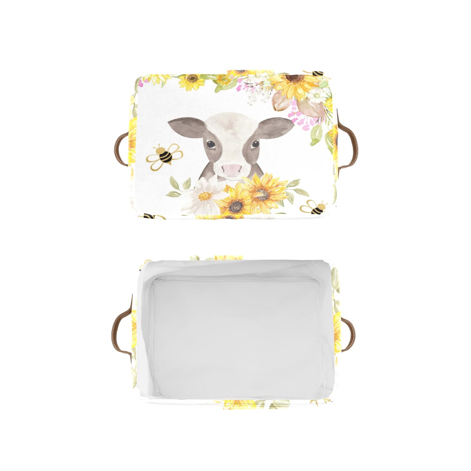 Personalized Farm Cow Sunflower Bee Storage Bins - Durable Handled Organizer Basket for Shelves, Wardrobe, Nursery & Toy Storage (1 Pack) - Perfect for Kids' Room Organization & Home Decor