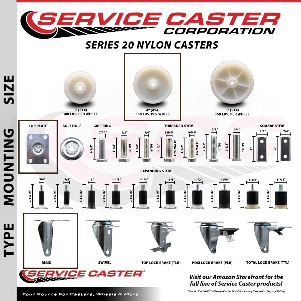 4 Inch White Nylon Swivel Caster Wheels Set of 4 - 2 Locking & 2 Rigid Casters - 1200 lbs Capacity Heavy Duty Casters for Furniture, Carts, Workbenches - Durable Service Caster Brand Wheels for Home & Industrial Use