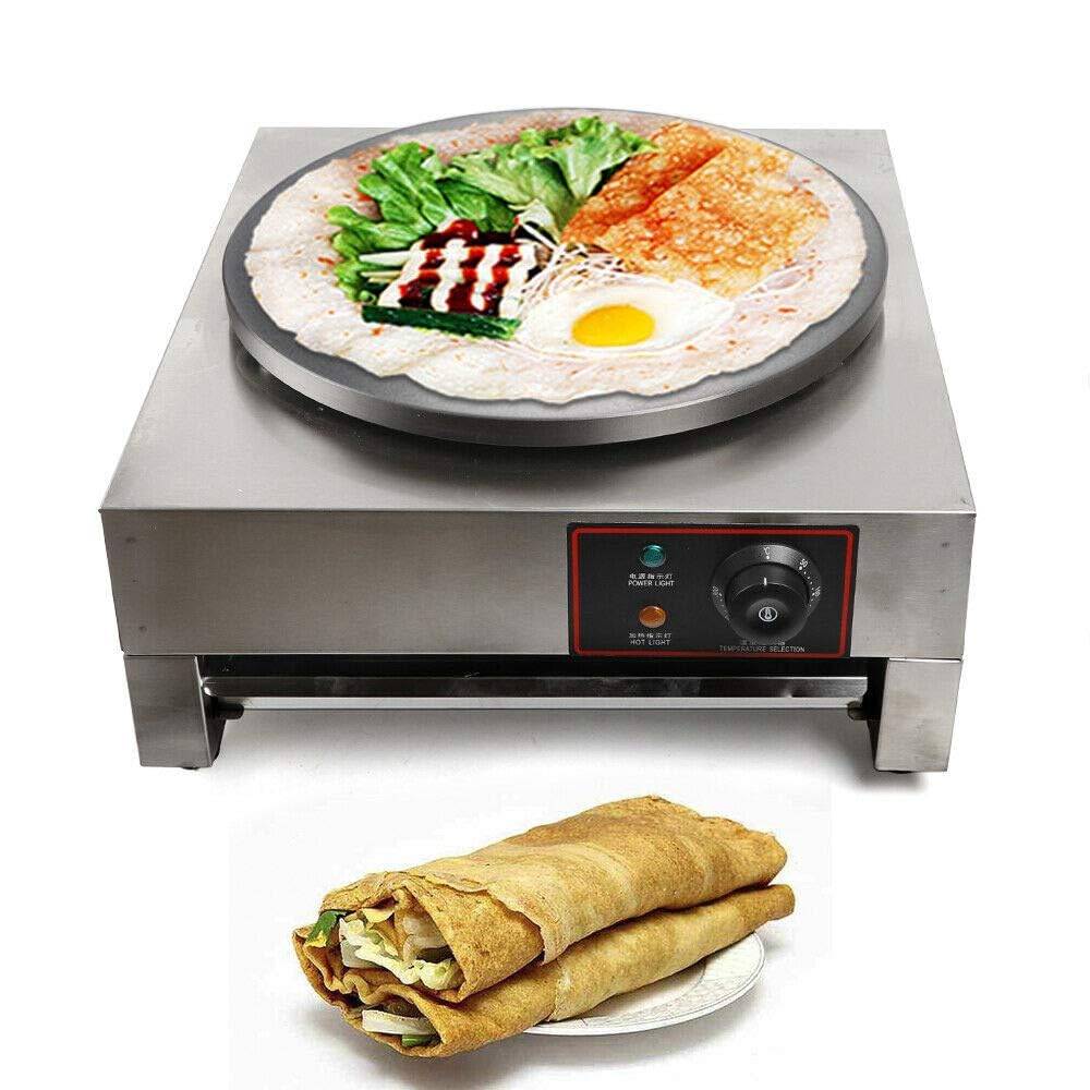 110V Commercial 16-Inch Electric Crepe Maker with Drawer Warmer & Adjustable Temperature - Nonstick Crepe Pan for Roti, Tortilla, Eggs, BBQ - Perfect for Restaurants, Cafes & Home Breakfast Cooking (Electric with Plug)