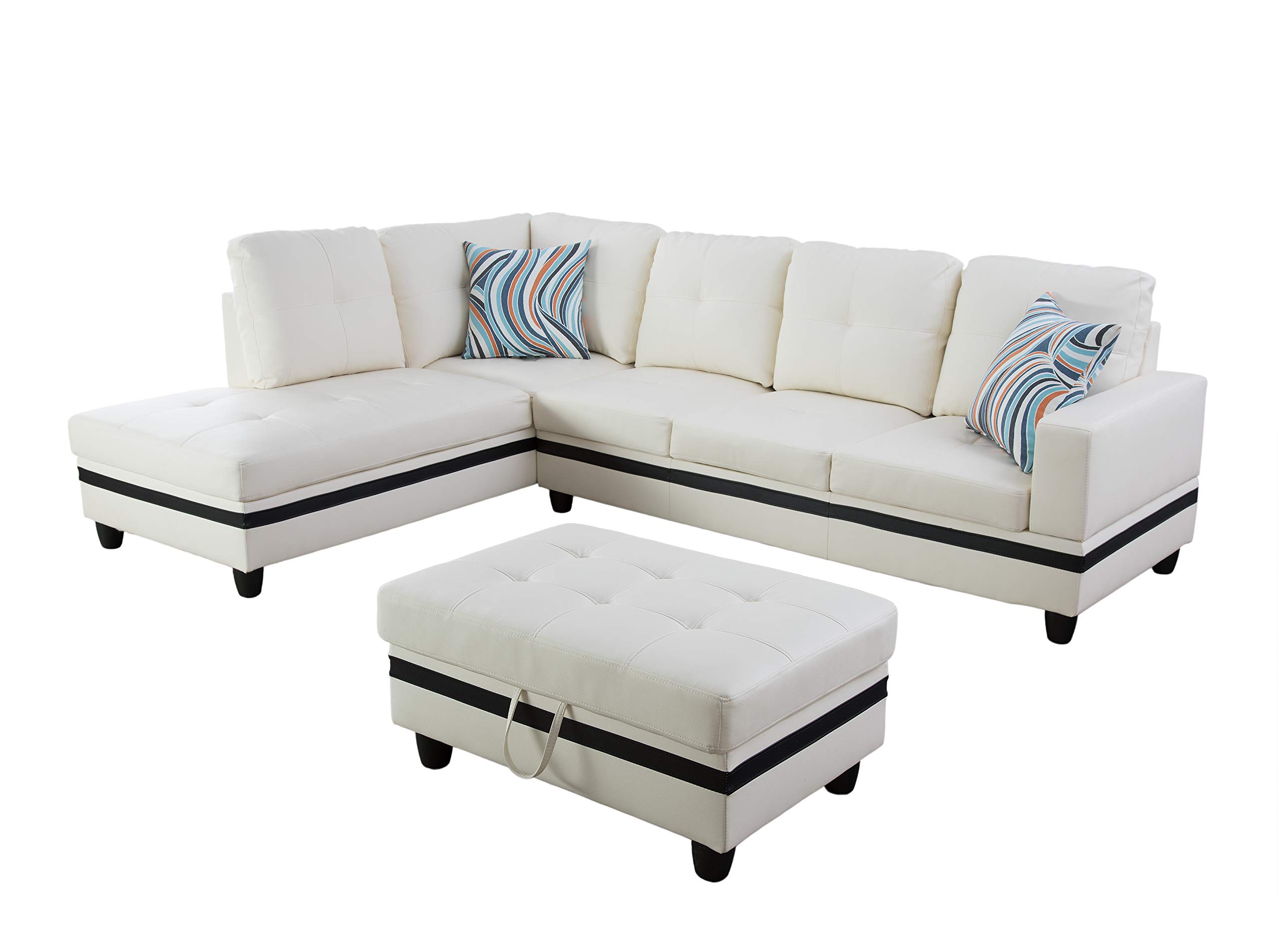 Beverly Fine Furniture Modern Sectional Sofa Set in Cream White - Perfect for Living Room, Lounge & Family Gatherings