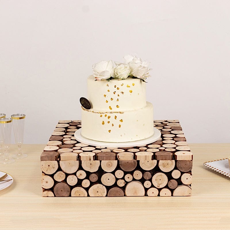 18x18 Inch Square Wooden Cake Stand - Natural Wood Dessert Display for Wedding, Birthday, and Party Decor