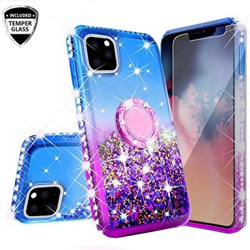 iPhone 11 Pro Max Case with Screen Protector & Ring Stand - Magnetic Car Mount Cover for Women (Purple/Blue) - Perfect for Work & Travel