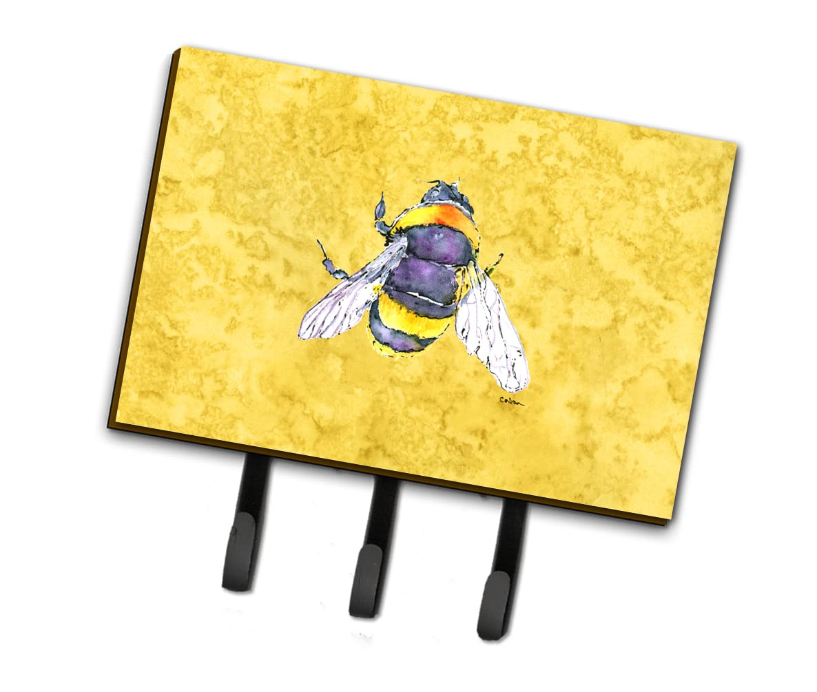 Caroline's Treasures 8852TH68 Bee-Themed Wall Mount Key Holder & Coat Hooks - Yellow Leash Organizer for Keys, Towels, Aprons & Pet Accessories - Perfect for Entryway, Kitchen & Mudroom Organization