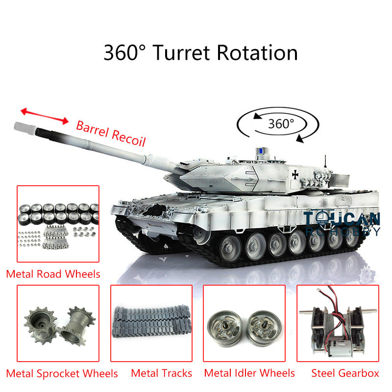 Henglong 1/16 Scale 7.0 Customized Leopard 2A6 RC Tank Model 3889 with Metal Tracks, Road Wheels, Barrel Recoil & 360° Rotating Turret - Realistic Engine Sound for Military Enthusiasts & RC Hobbyists | Perfect for Outdoor Battles, Collection Display & STEM Learning